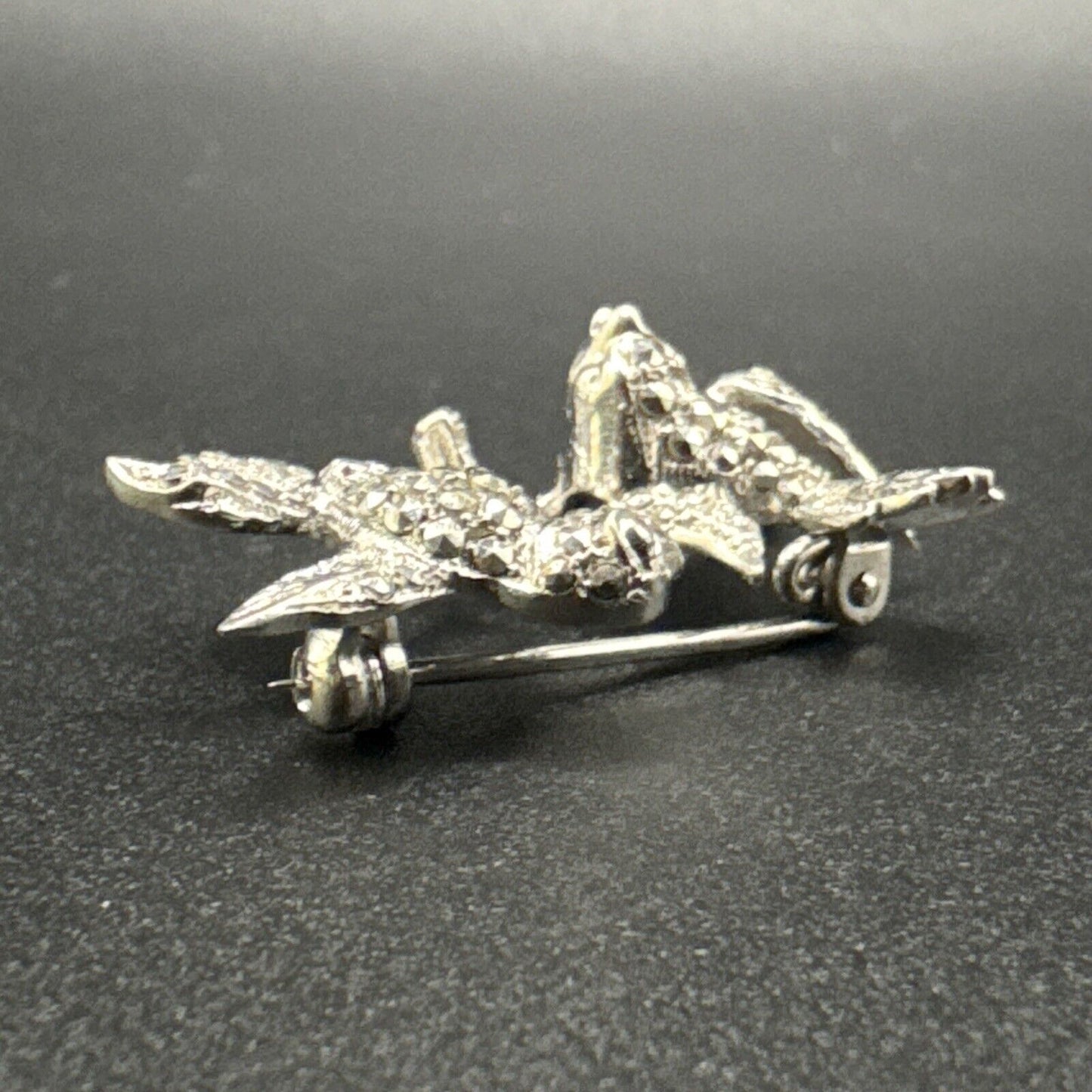 Metasco Germany Sterling Silver Marcasite Twin Birds Brooch Pin 925 N1