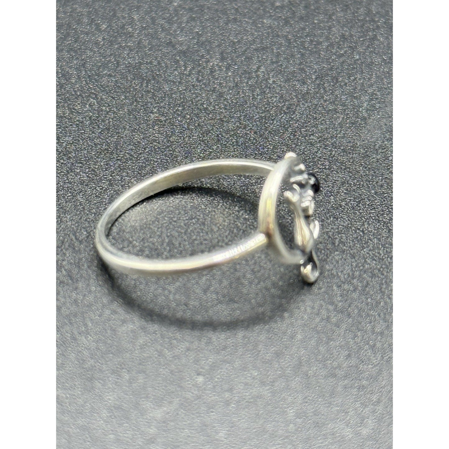 New Condition Sterling Silver Cat Onyx Moon Star Ring Size 7.00 Adjustable