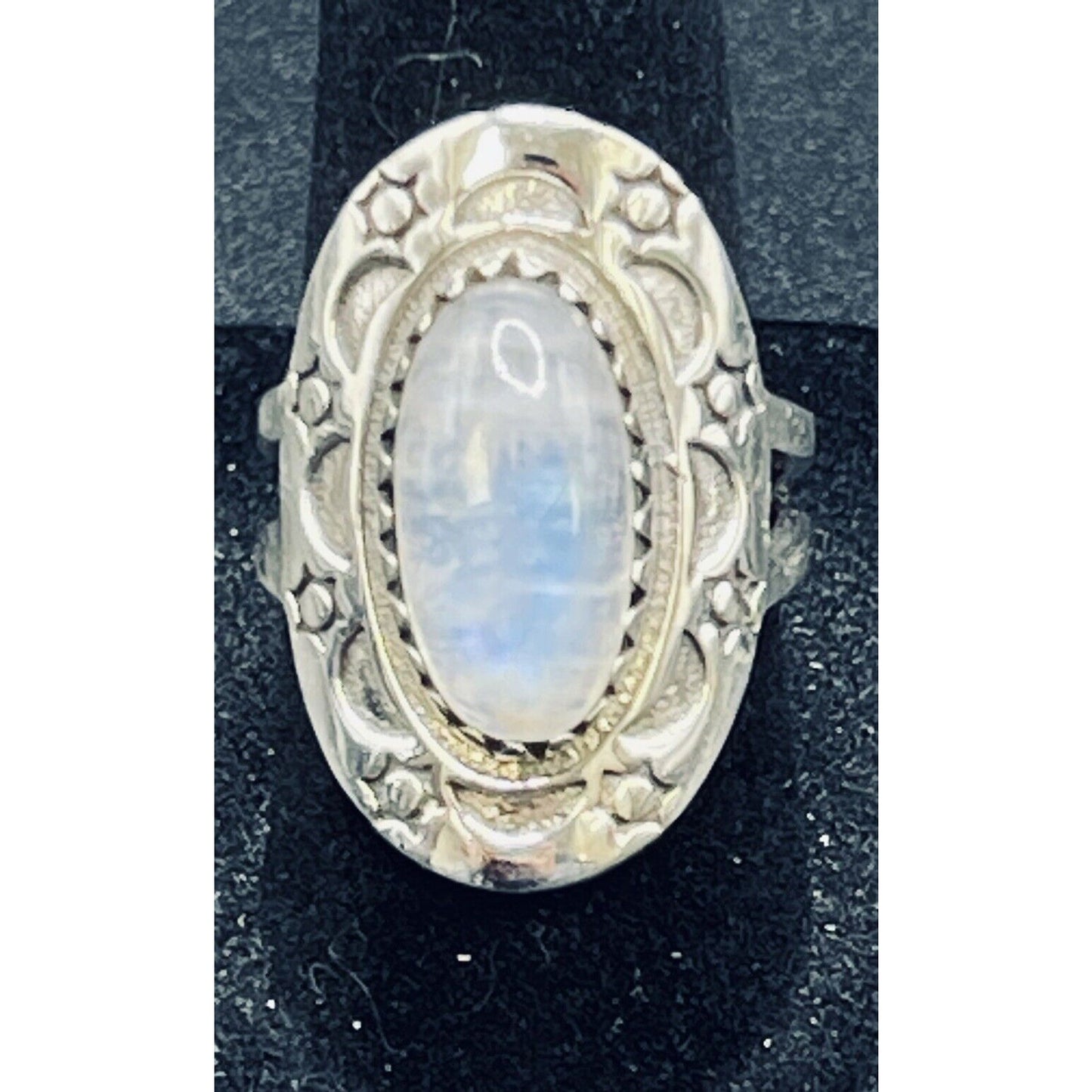 New Condition Sterling Silver Moonstone Ring Size 7.00 Sun Moon
