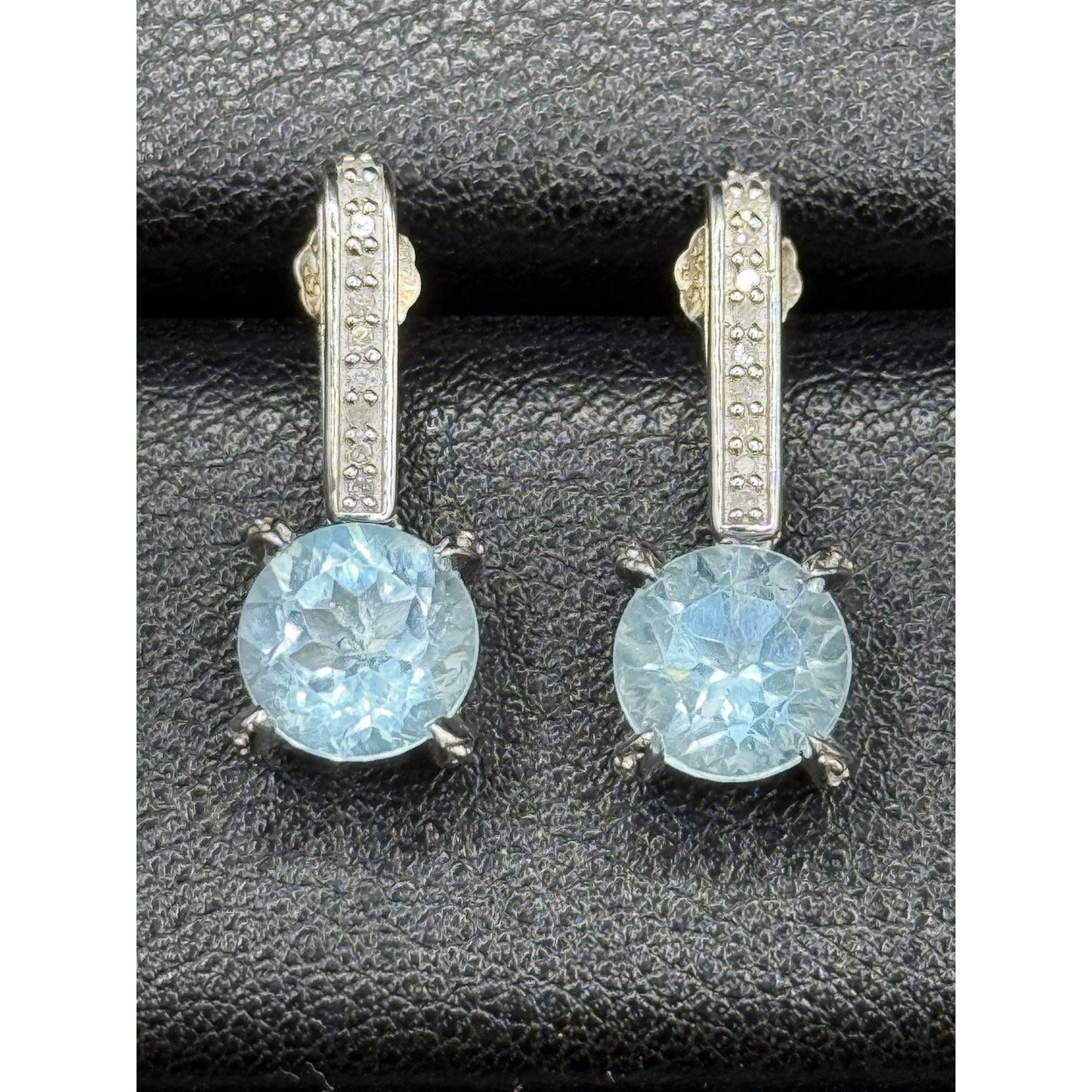 JTV NOS Sterling Silver Genuine Blue Topaz Diamond Dangle Earrings N17