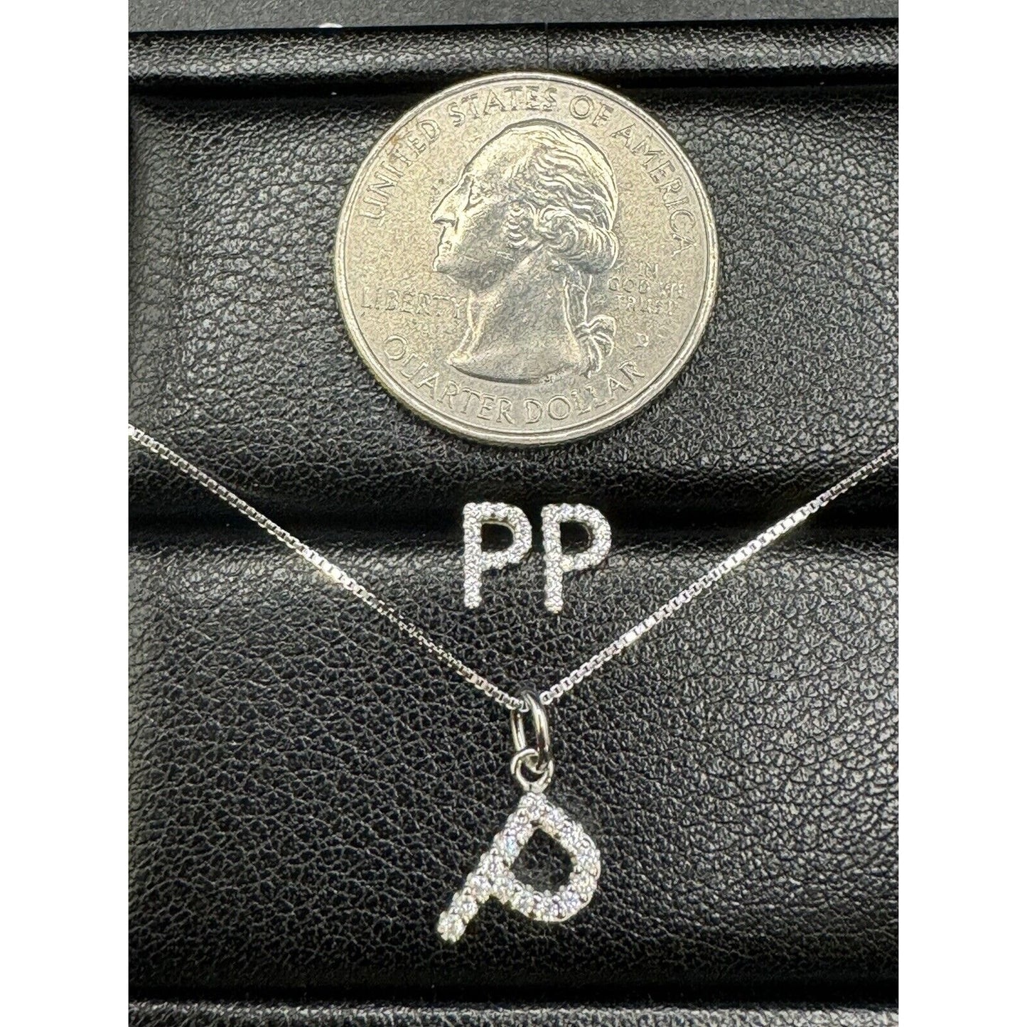 New Condition Sterling Silver CZ Dainty Letter 18” “P” Pendant Earrings Set 925