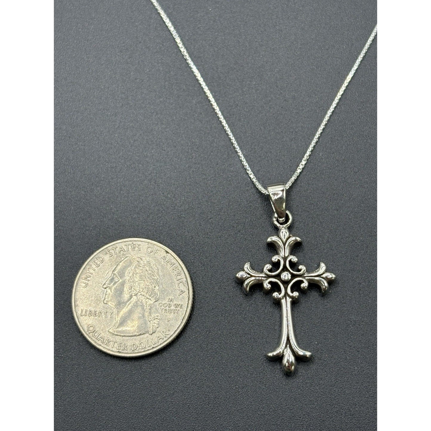 20" New Condition Sterling Silver Gothic Cross Pendant Necklace