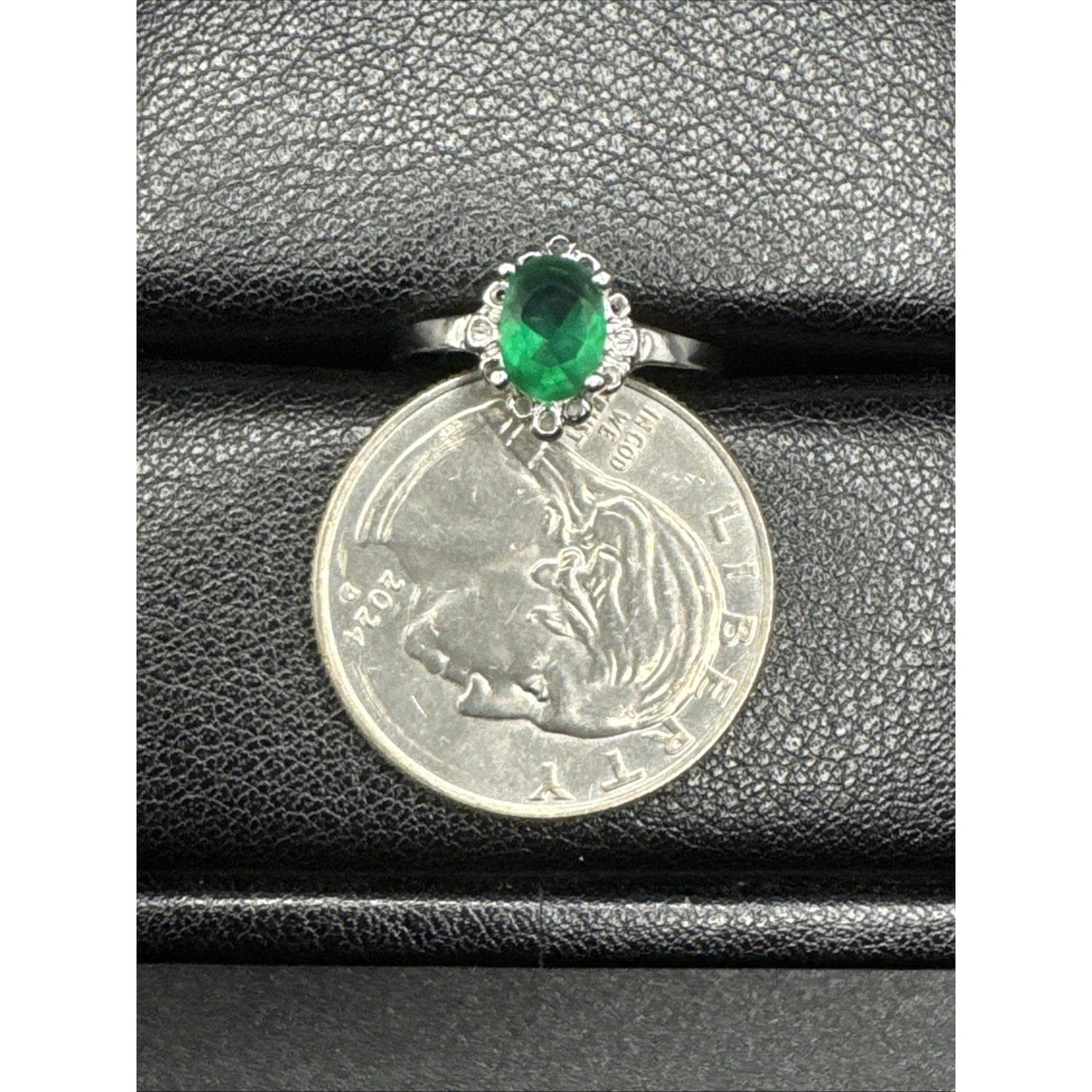 New Condition Sterling Silver Lab Created Emerald Solitaire Ring 925 Size 7