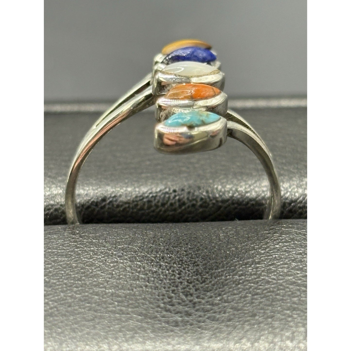 New Condition Sterling Silver Multi Gemstone Bypass Ring Size 10