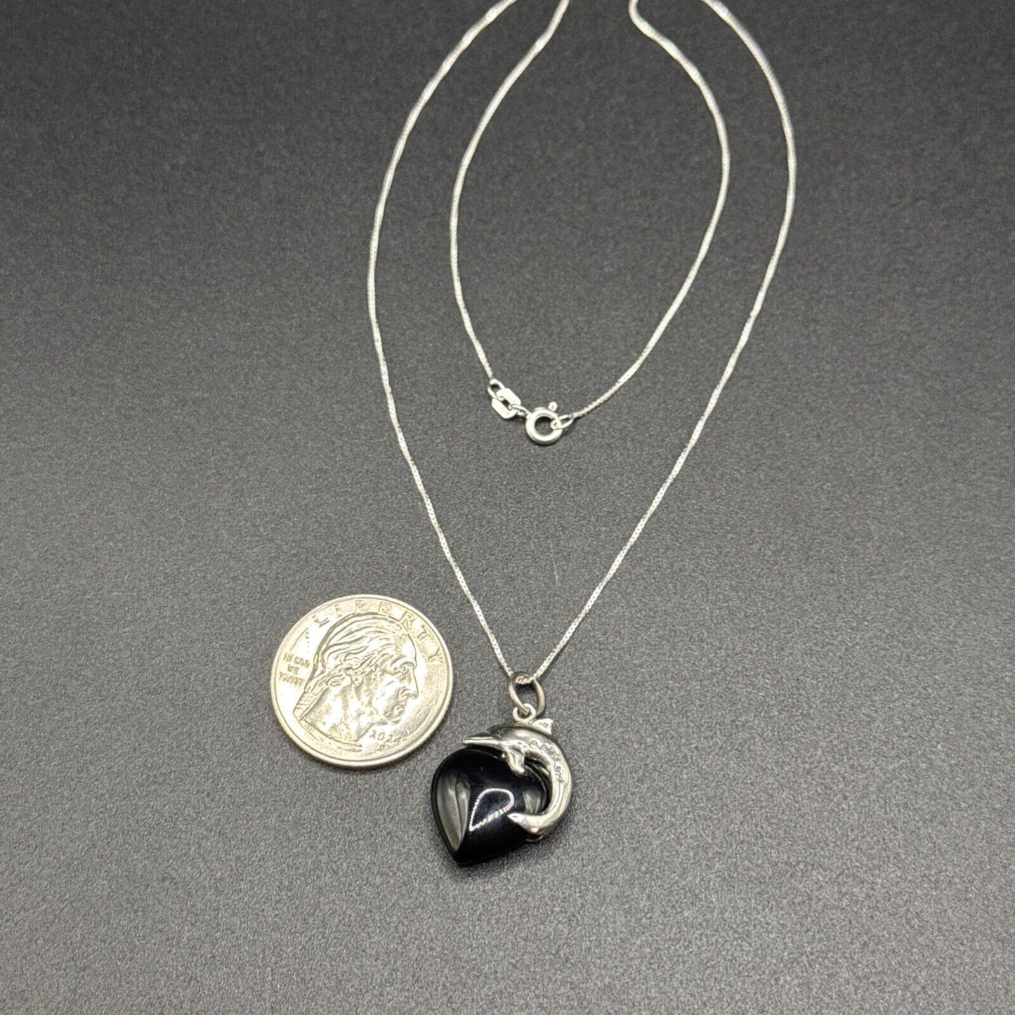 18” Sterling Silver Dolphin In Nyx Pendant Necklace 925 N1