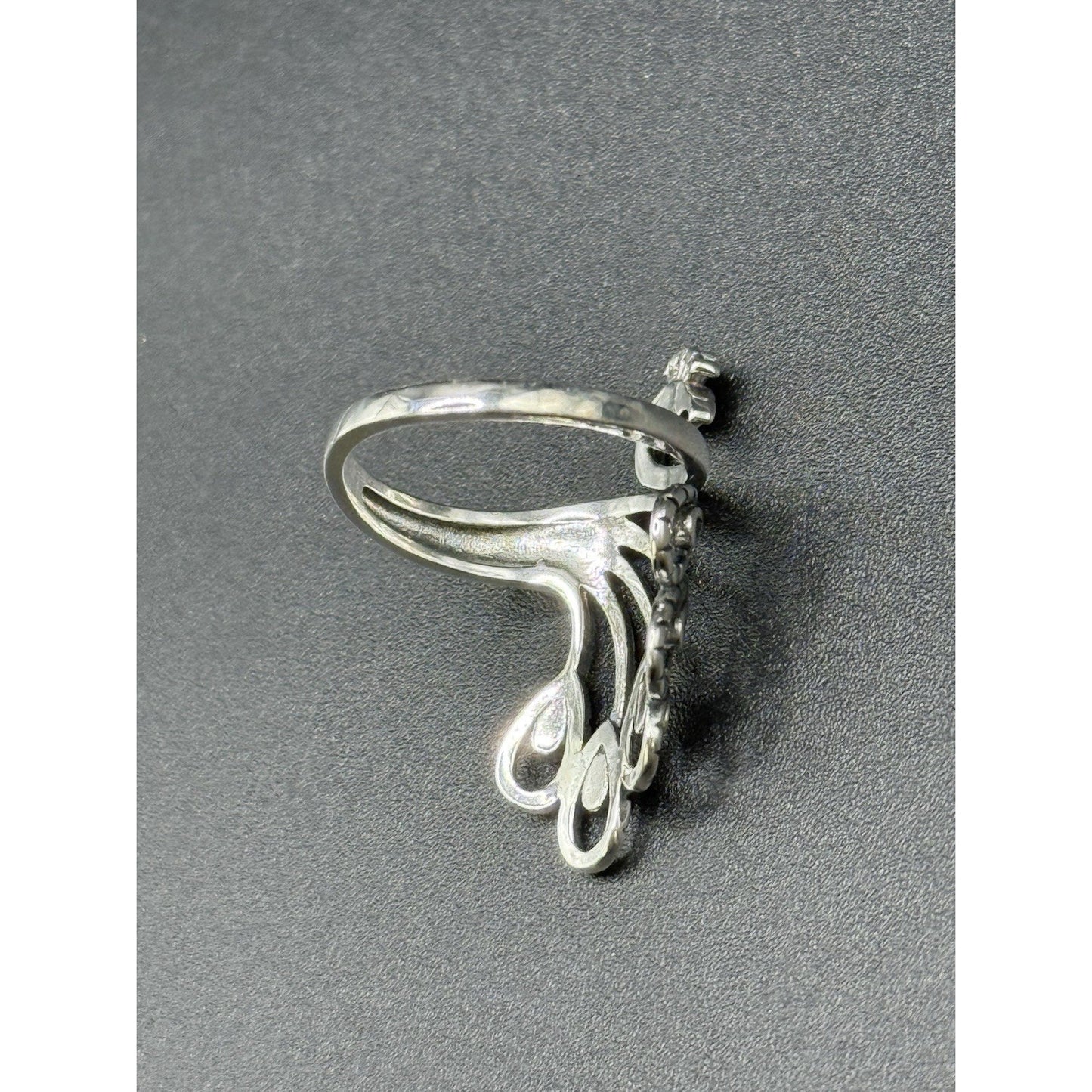 New Condition Sterling Silver Peacock Ring Size 7.00 Adjustable 925