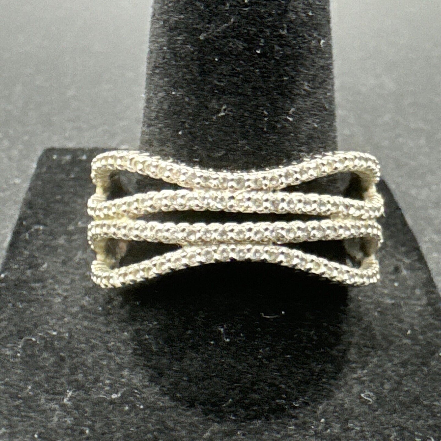 Modern Sterling Silver CZ Wave Ring 925 Size 8.5 P18