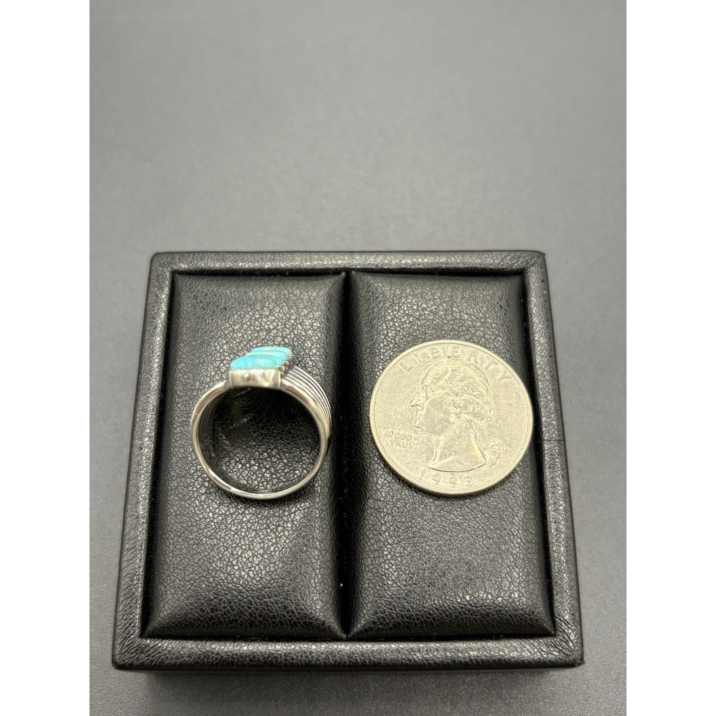 New Condition Sterling Silver 4 Vertical Turquoise Ring Size 6