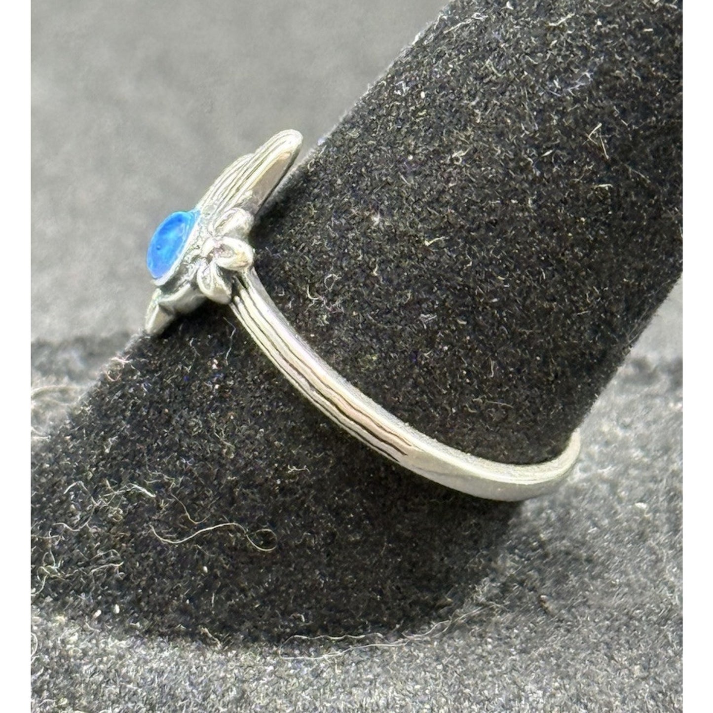 New Condition Sterling Silver Lab Blue Opal Cactus Ring Size 6.75