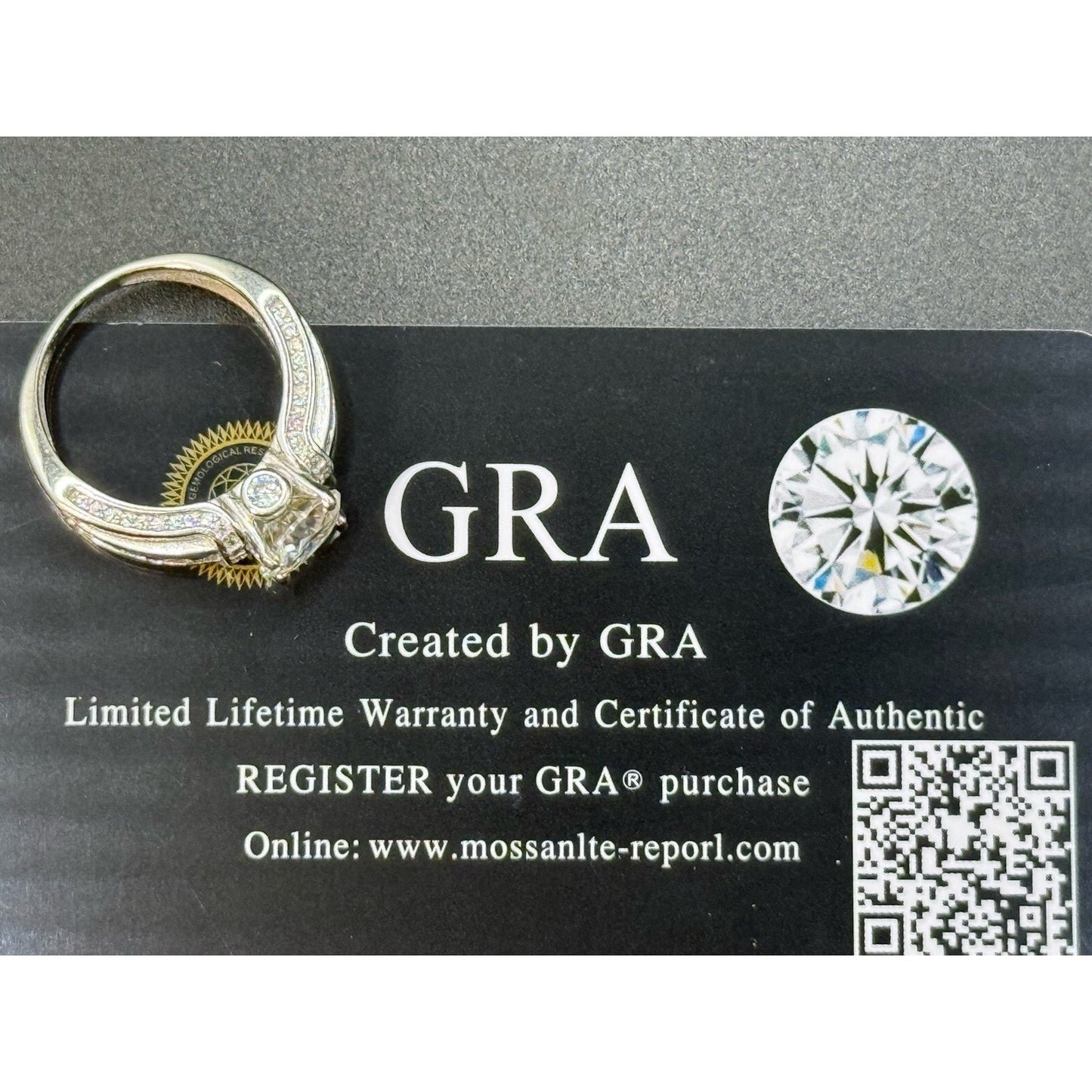 New Condition Sterling Silver Moissanite Blue Cubic Zirconia Ring Size 6.75 GRA