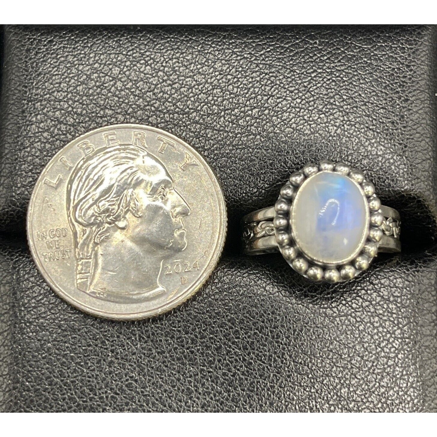 New Condition Sterling Silver Moonstone Braided Ring Size 7.00