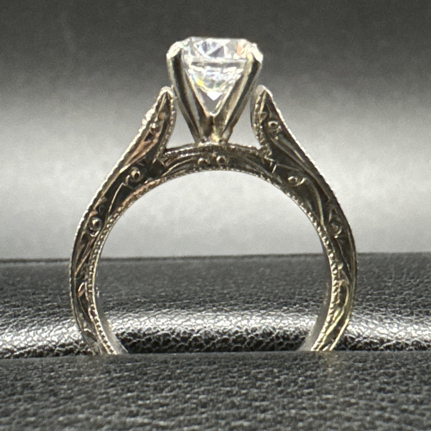 EUC Sterling Silver CZ Engraved Engagement Ring 925 Size 6.5 #1 P2
