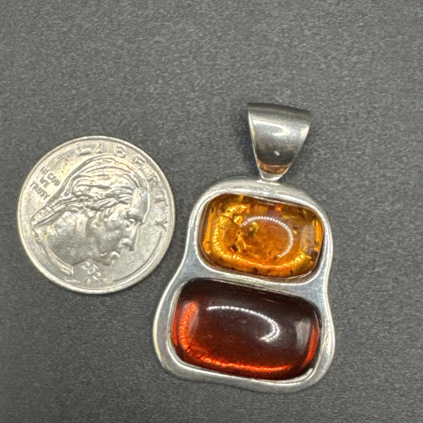 Modernist Sterling Silver Multi Amber Statement Pendant 925 P2