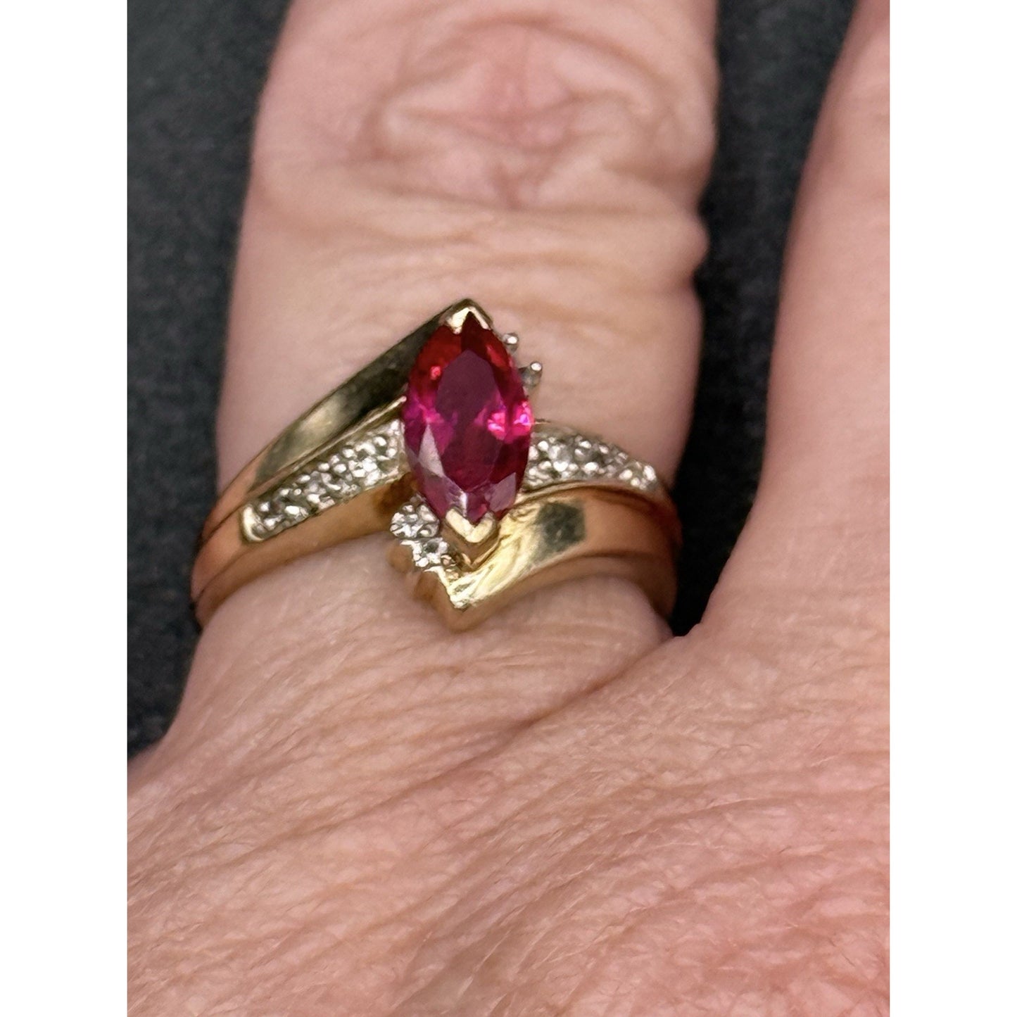 Gold Sterling Silver Lab Ruby Ring Size 6.75 Topaz W8