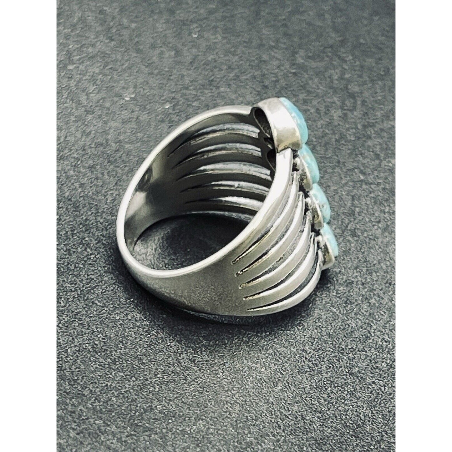 New Condition Sterling Silver 4 Vertical Turquoise Ring Size 6.75