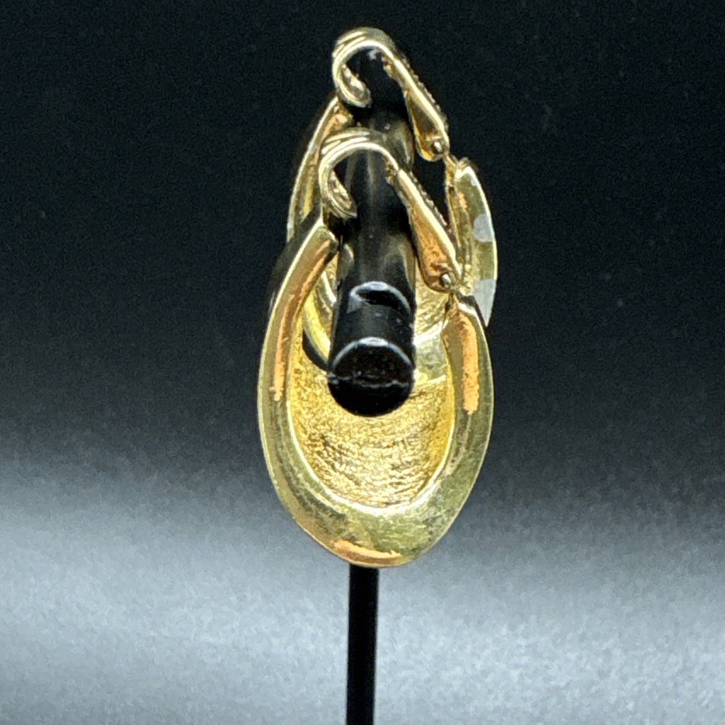 Panetta CZ Gold Tone Modernist Drop Earrings Clip On Q24