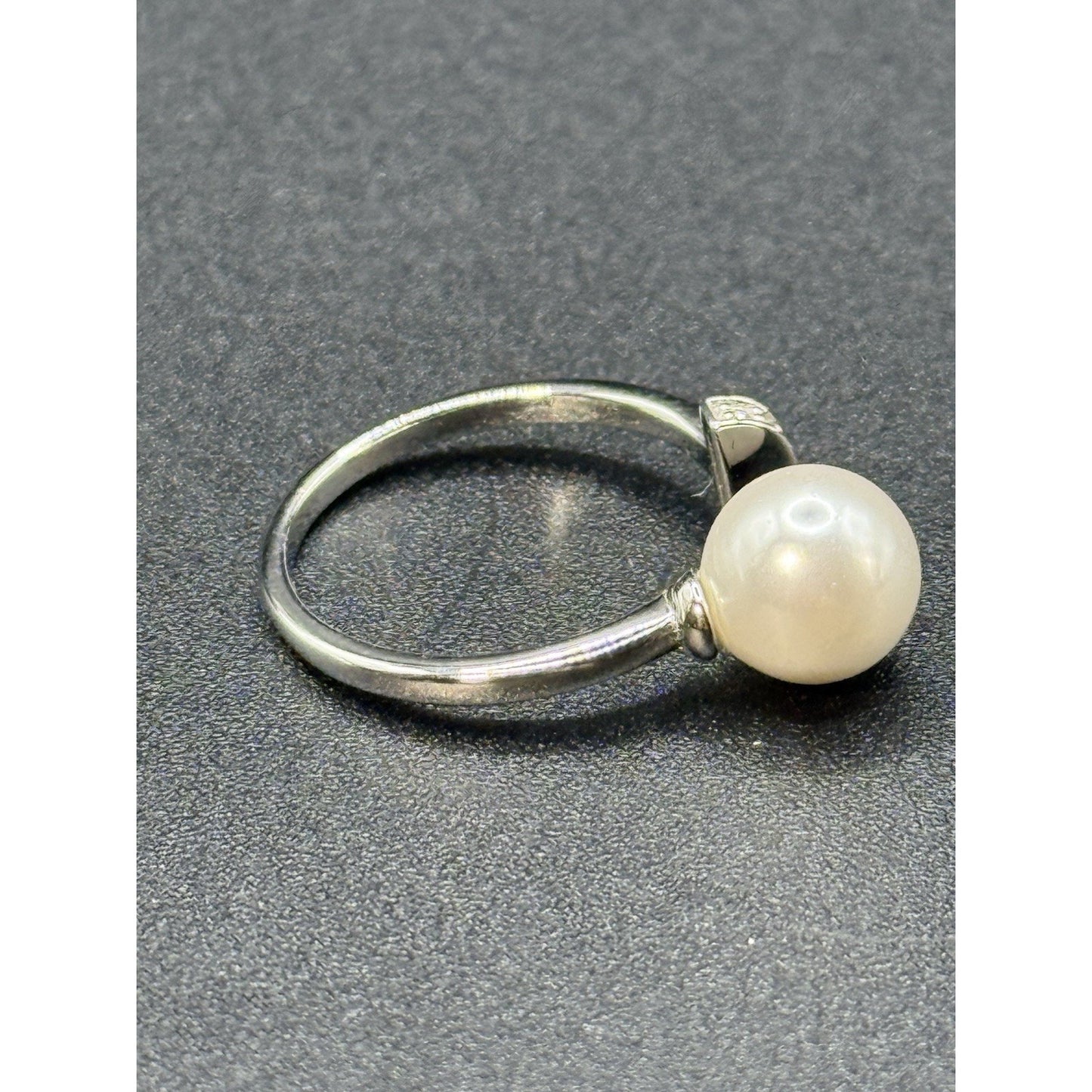 New Condition Sterling Silver Pearl Cubic Zirconia Ring Size 7.00 Adjustable