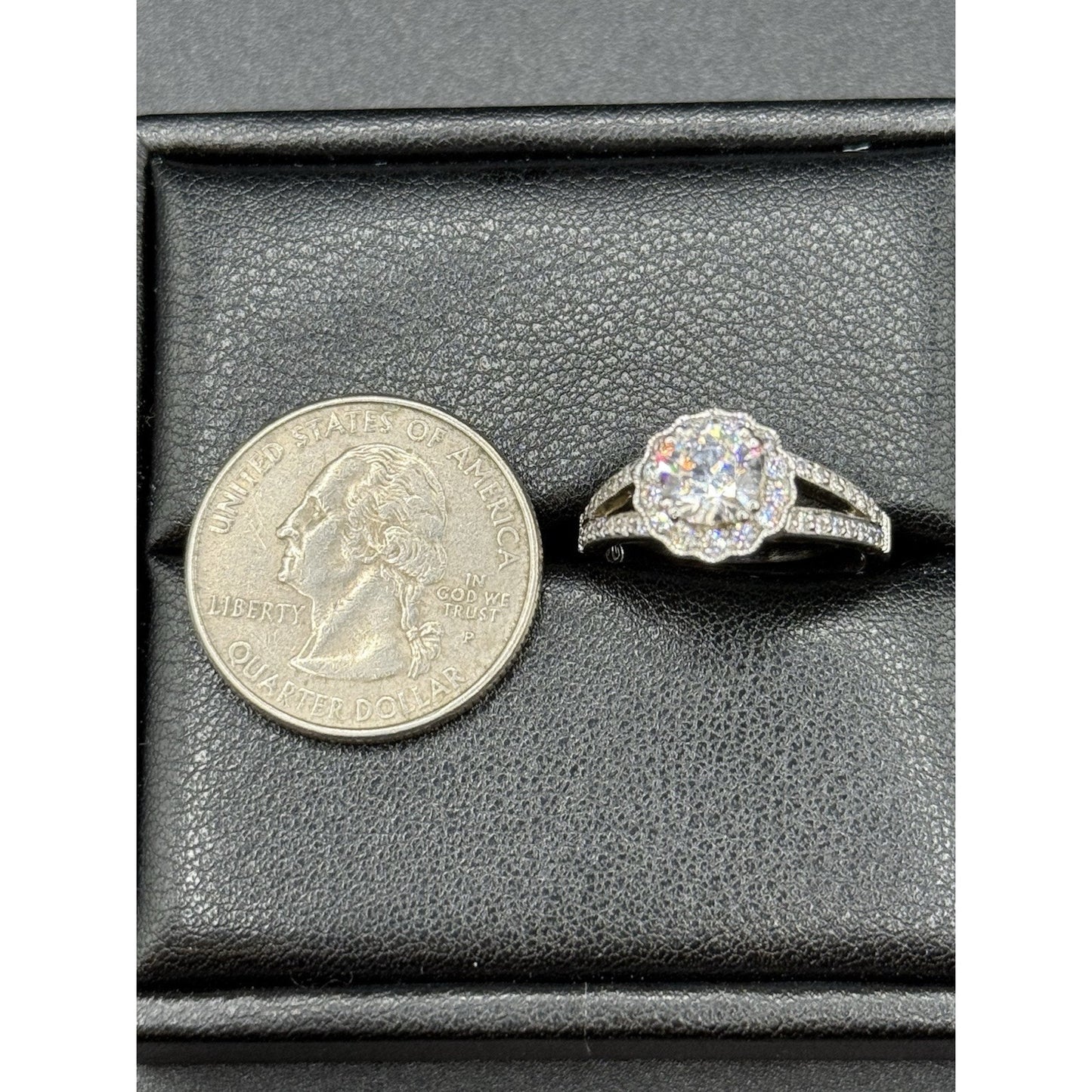 EUC Sterling Silver Cubic Zirconia Split Halo Ring Size 6.50 925 #5 P5