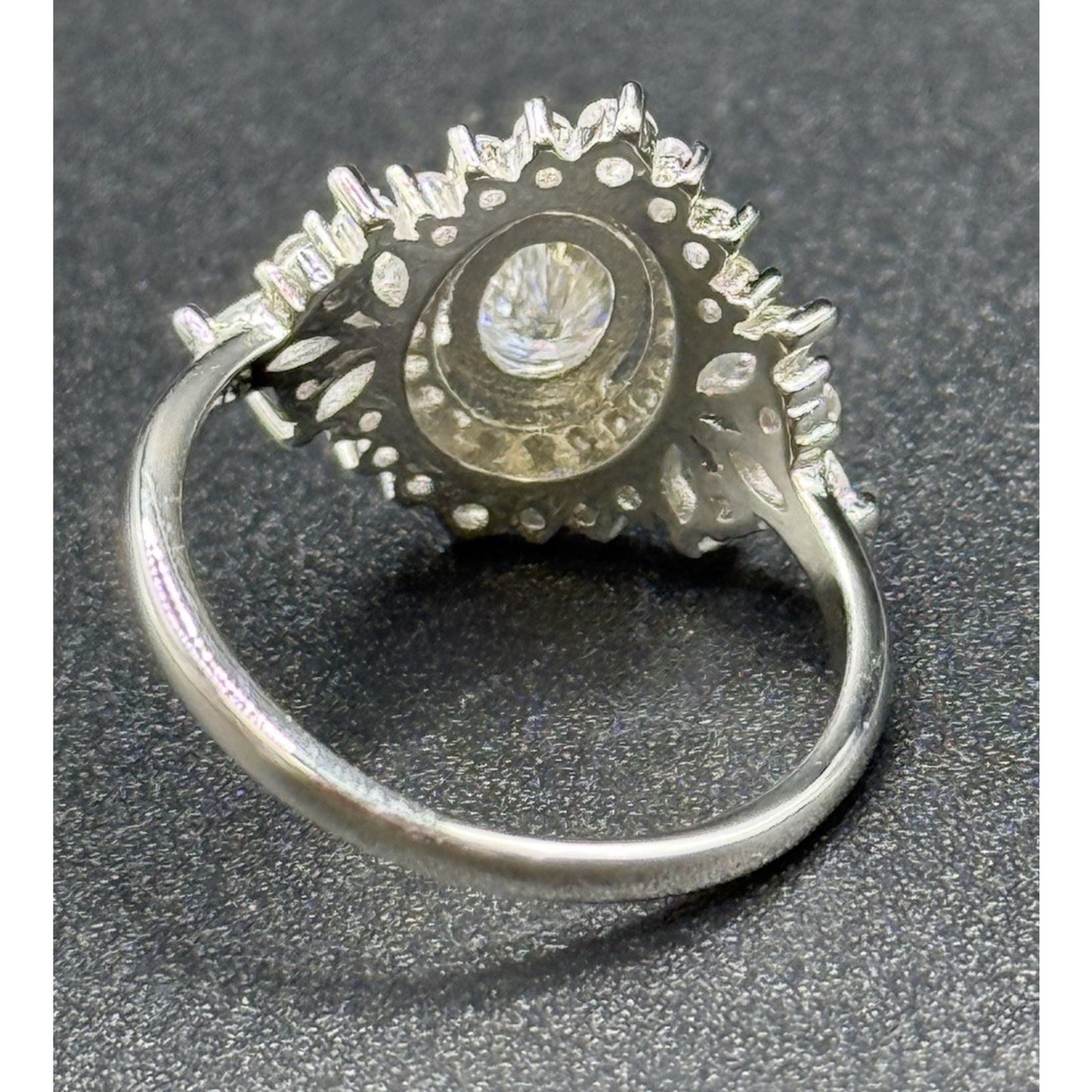 New Condition Sterling Silver Moissanite Deco Ring Size 6.75 GRA