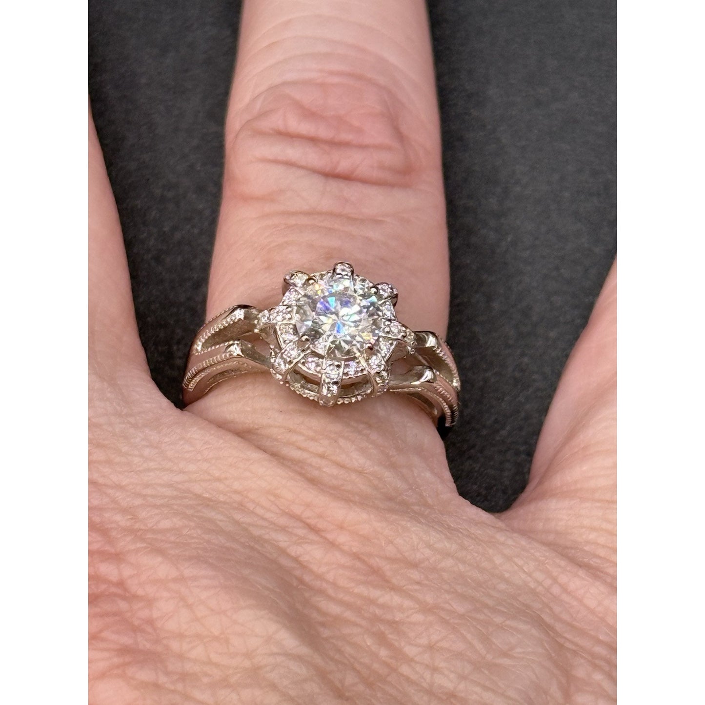 New Condition Sterling Silver Moissanite Engagement Ring Size 7.00 GRA