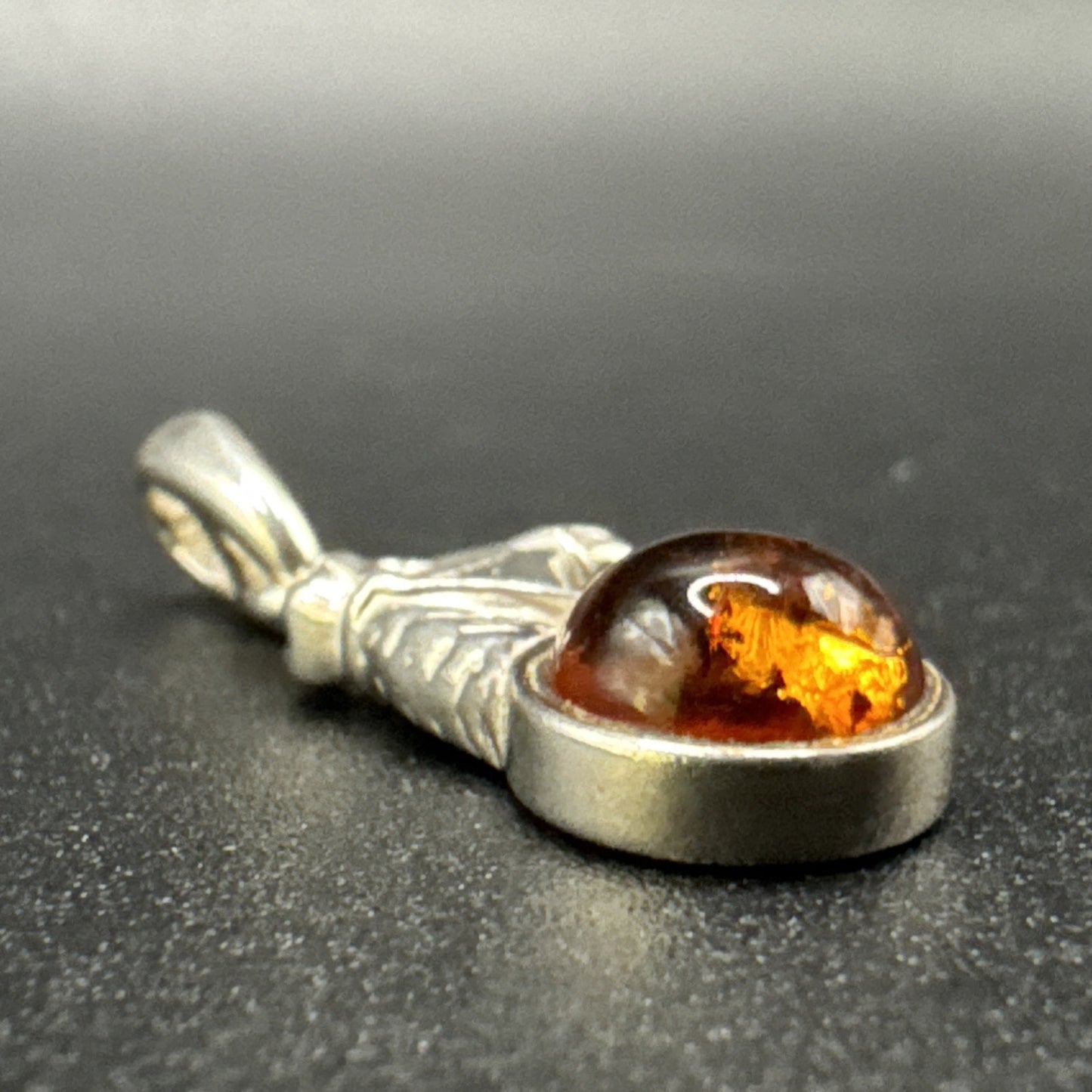 Vintage Sterling Silver Amber Horse Pendant 925 P2