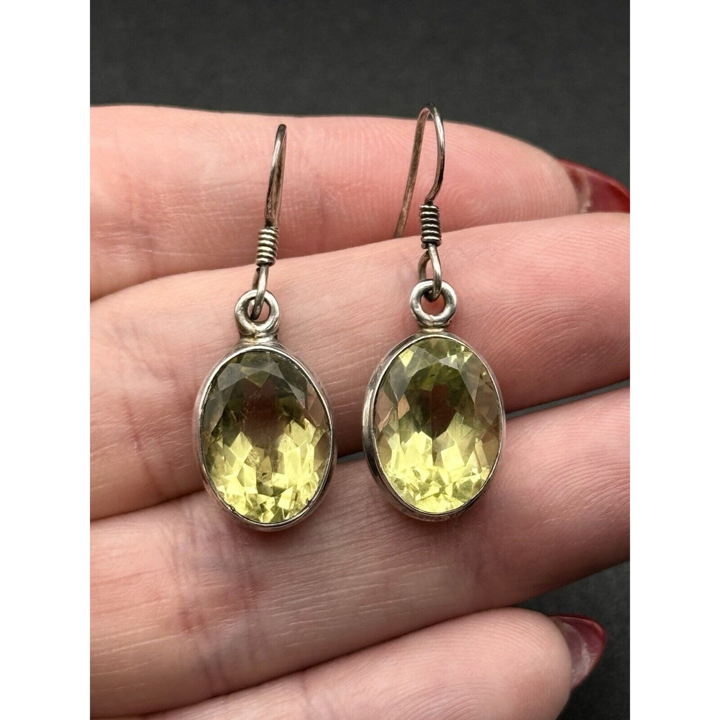 Sterling Silver Lemon Quartz Dangle Earrings 925 N12