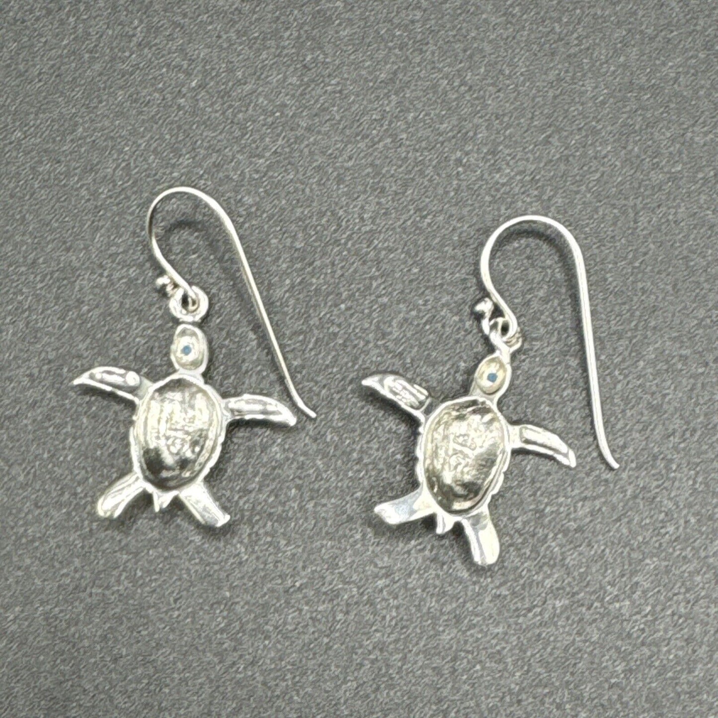 New Condition Sterling Silver Lab Blue Opal Sea Turtle Dangle Earrings 925