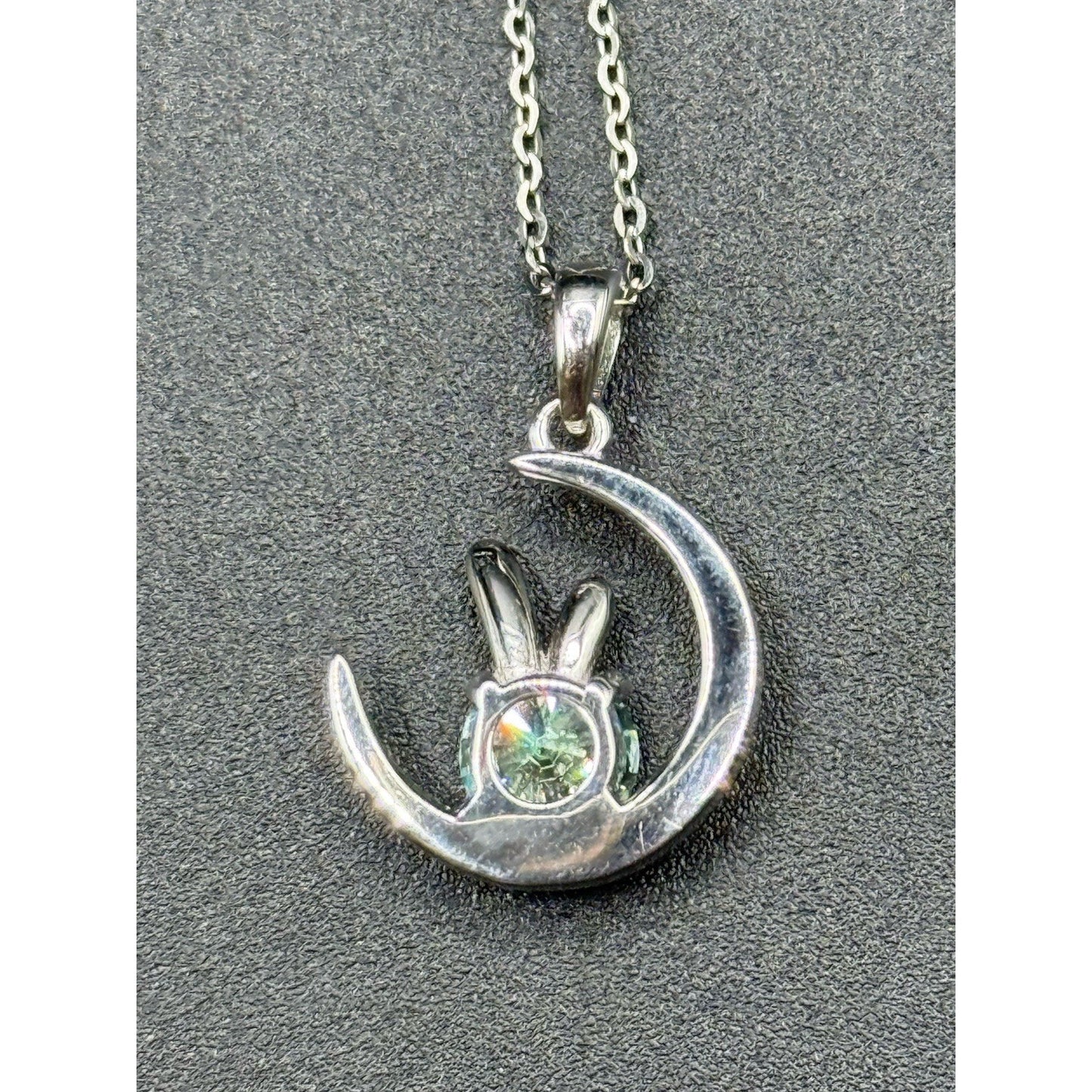 New Condition 18” Light Blue Moissanite Rabbit Sterling Silver Pendant Necklace
