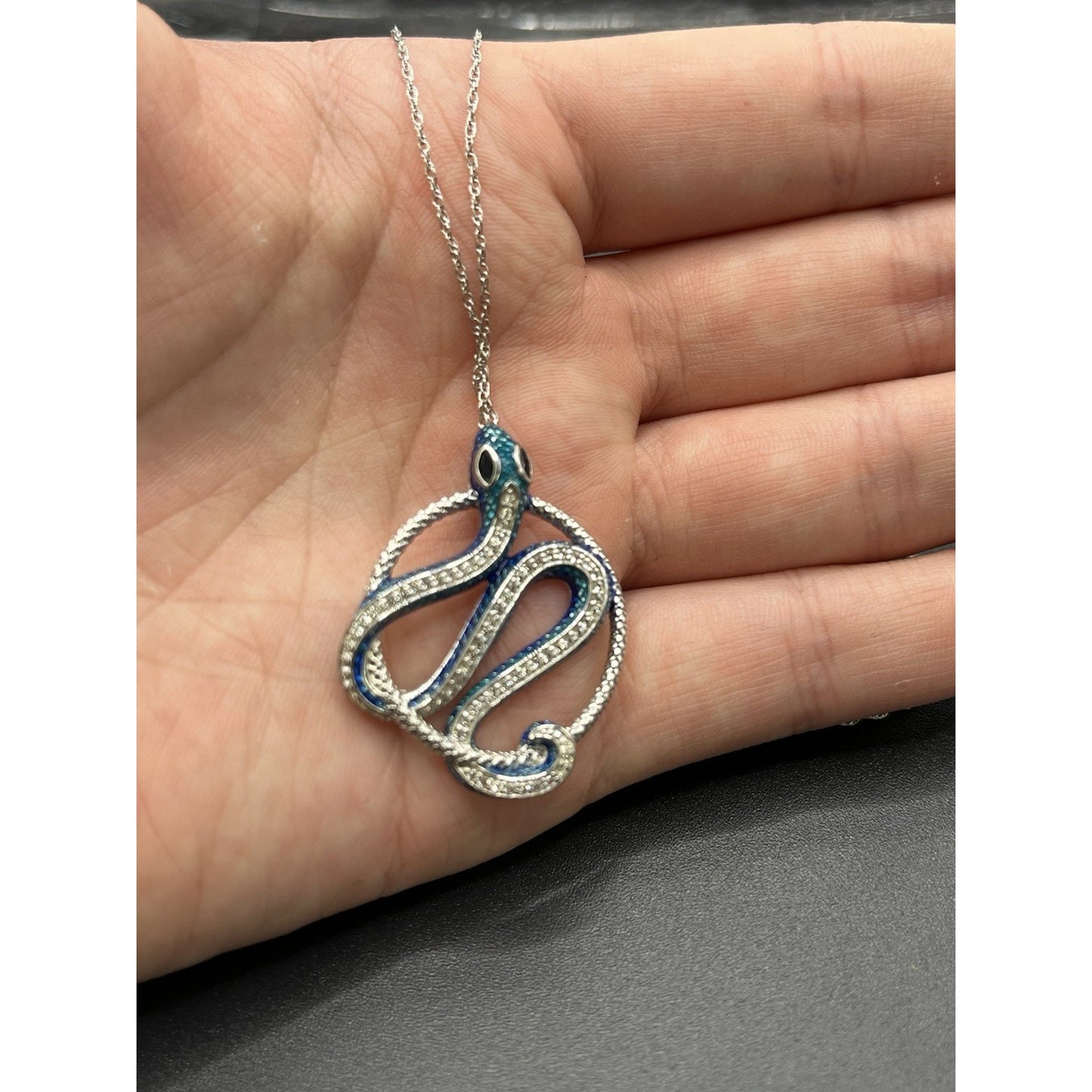 18" New Condition White Sapphire Enamel Snake Necklace