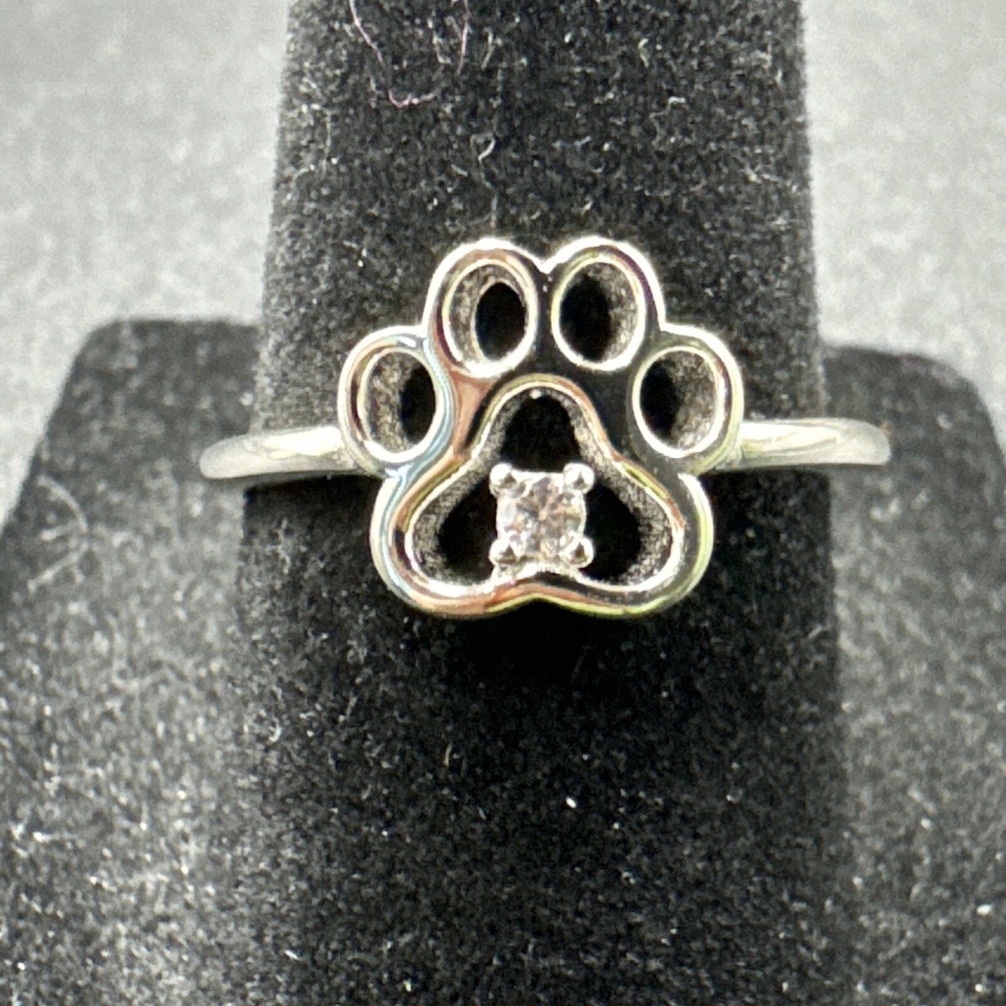 New Condition CZ Sterling Silver Paw Print Ring 925 Size 7