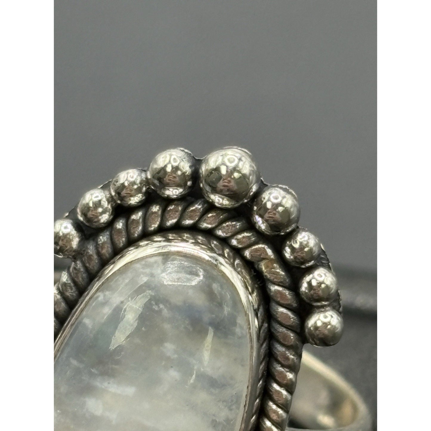 New Condition Sterling Silver Moonstone Oblong Ring Size 7