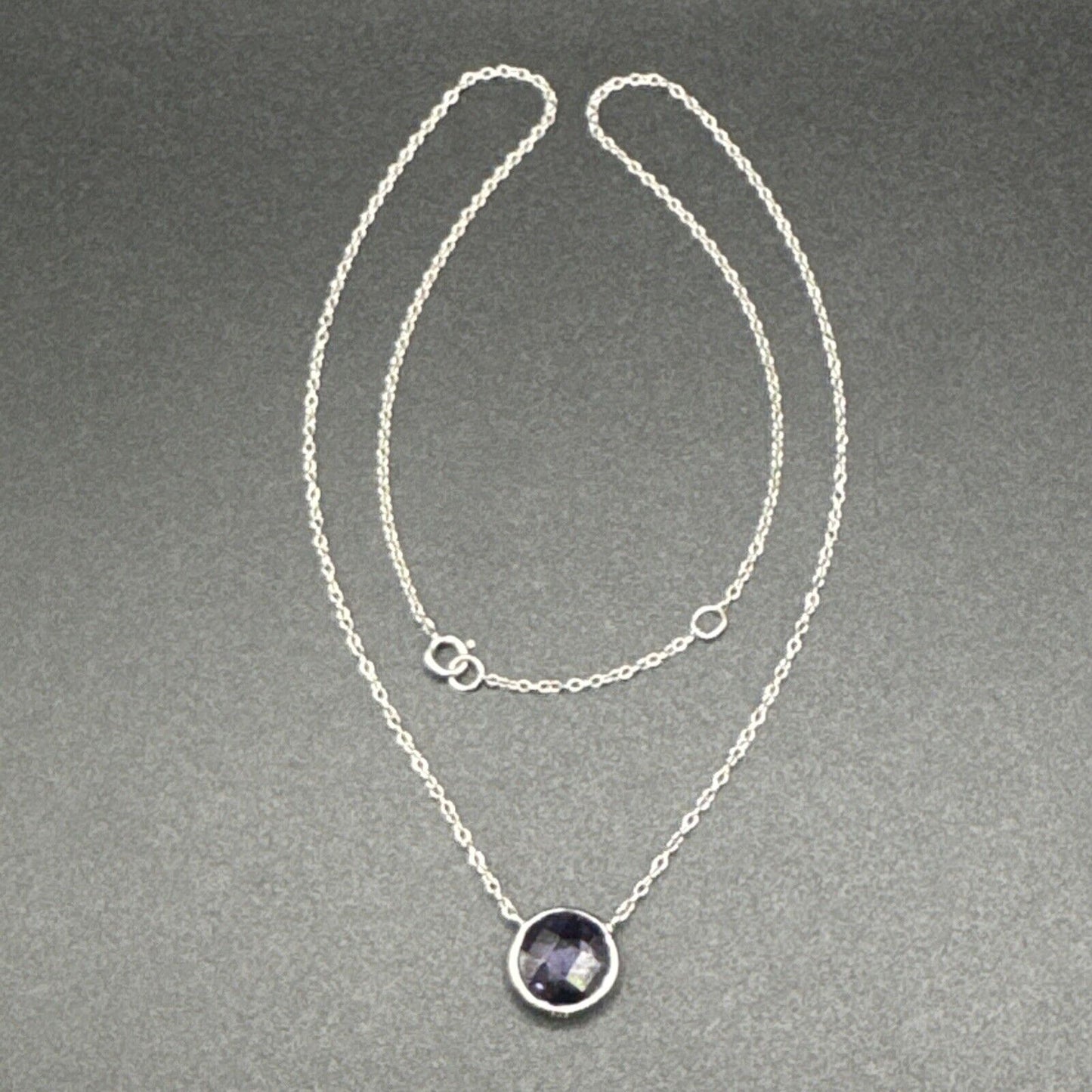 17” Sterling Silver Purple Faceted CZ Pendant 925 N1