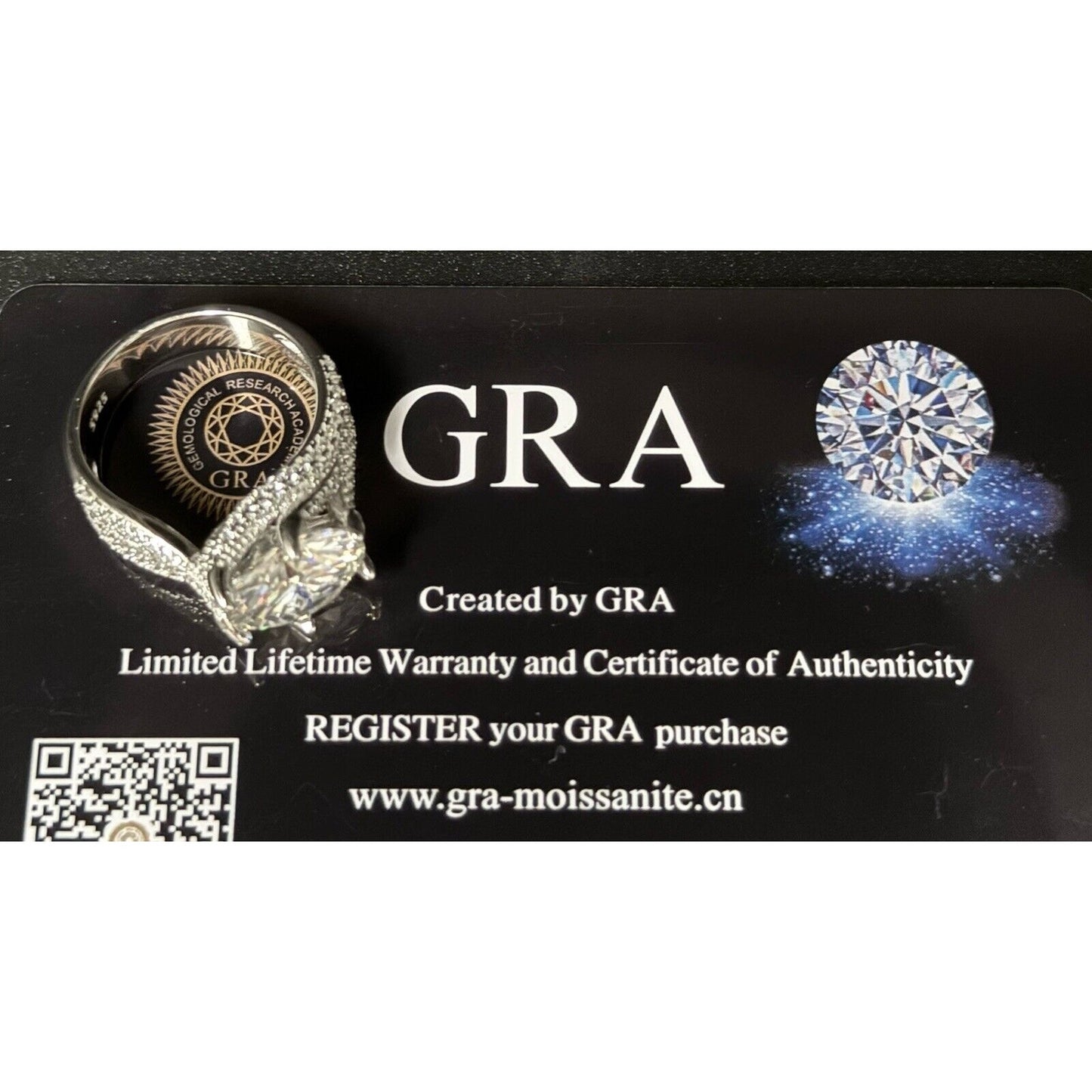 New Condition Sterling Silver 5 carat Moissanite Ring Size 6.75 GRA