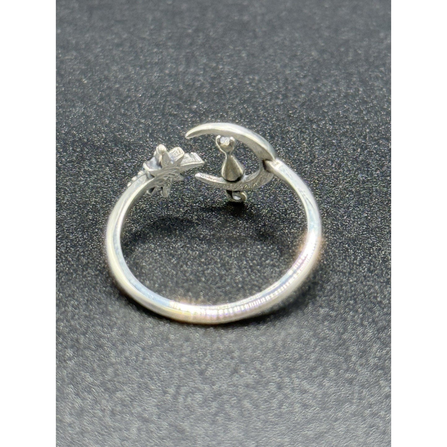 New Condition Sterling Silver Moon Cat Lab Opal Ring Size 7.00 Adjustable