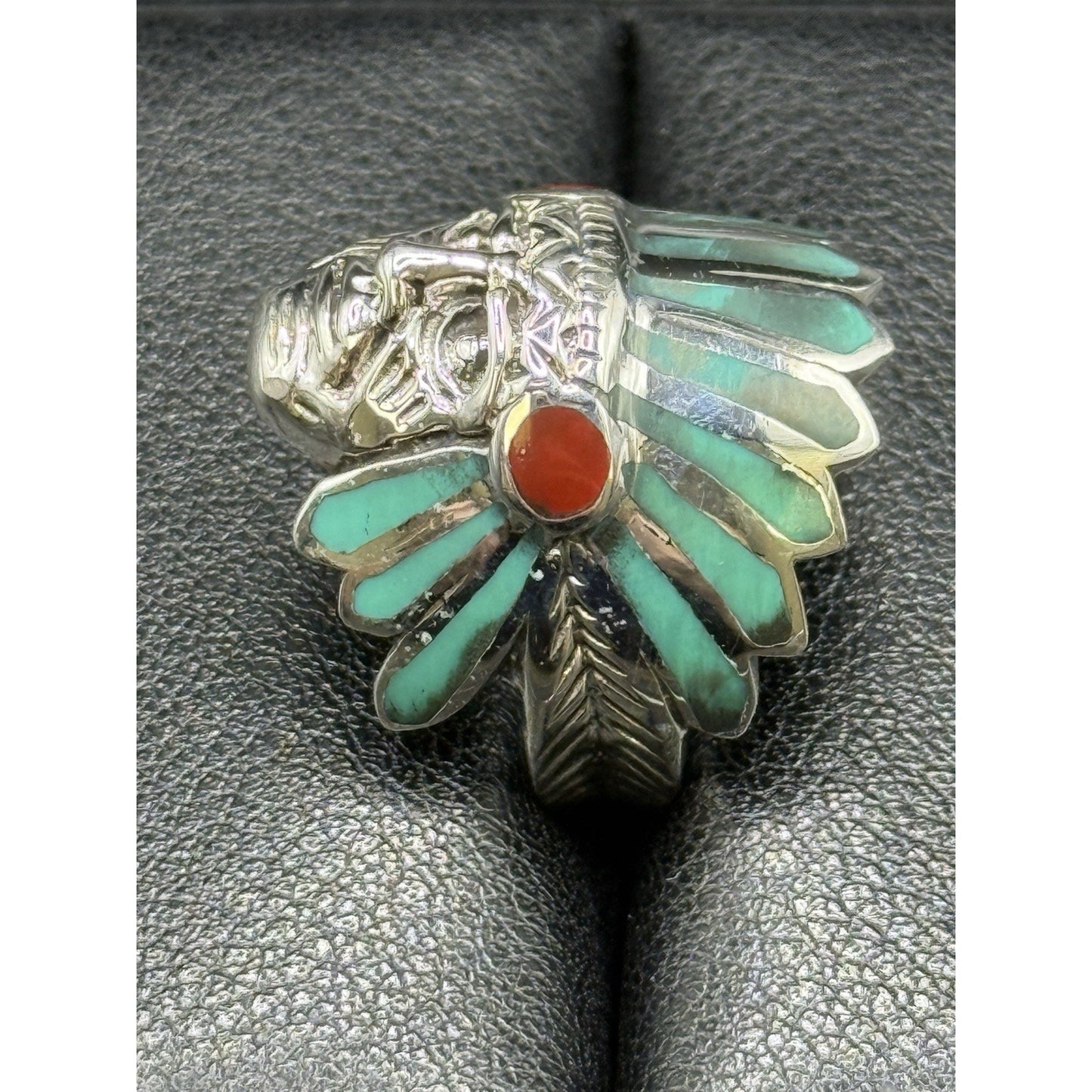 New Condition Sterling Silver Multi Turquoise Chief Ring Size 7.75