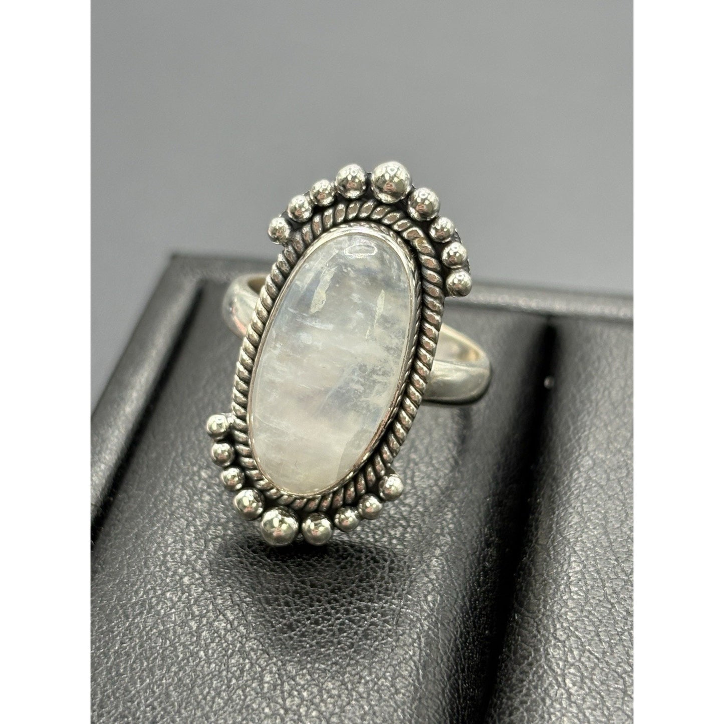 New Condition Sterling Silver Moonstone Oblong Ring Size 7