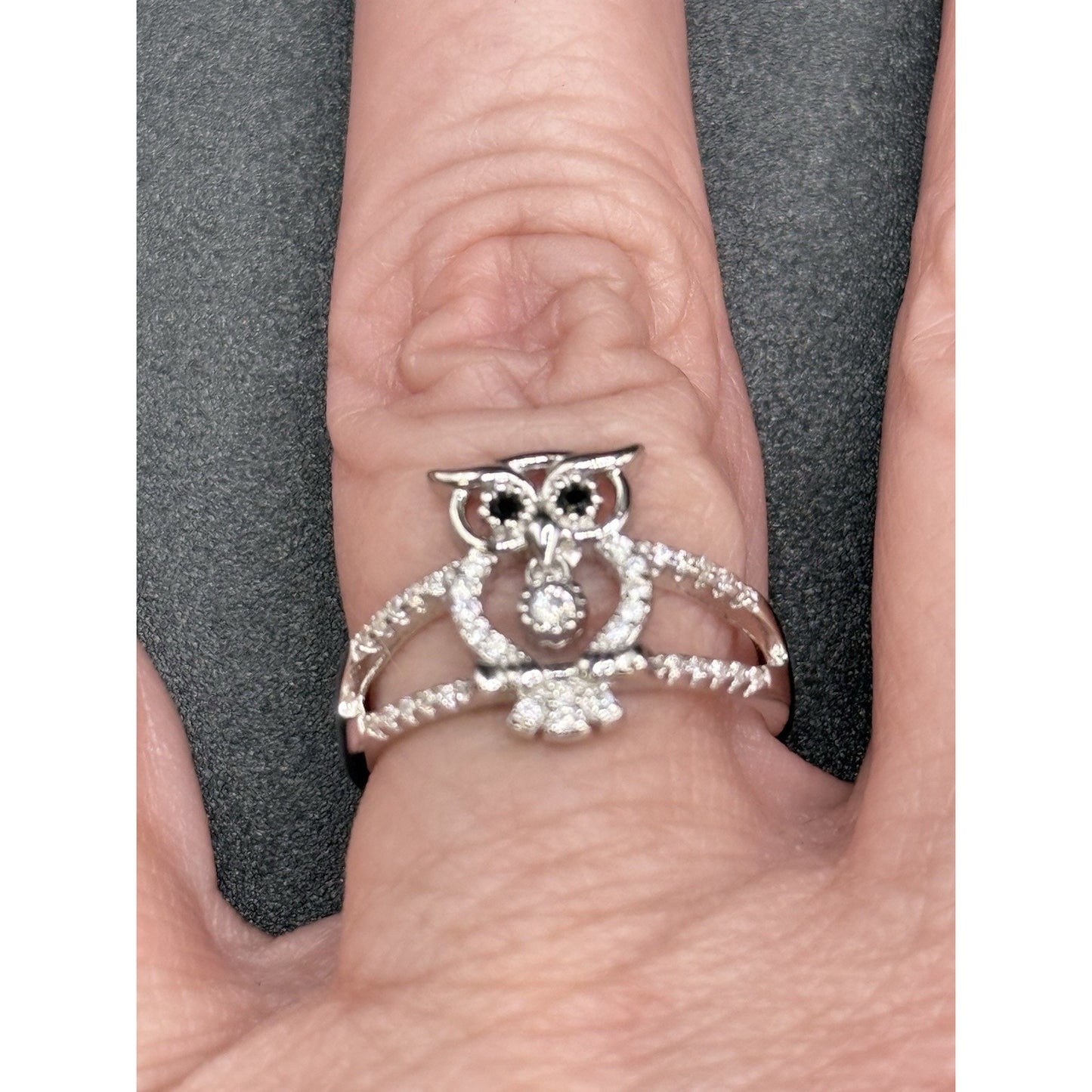 New Condition Sterling Silver Cubic Zirconia Owl Ring Size 7.00