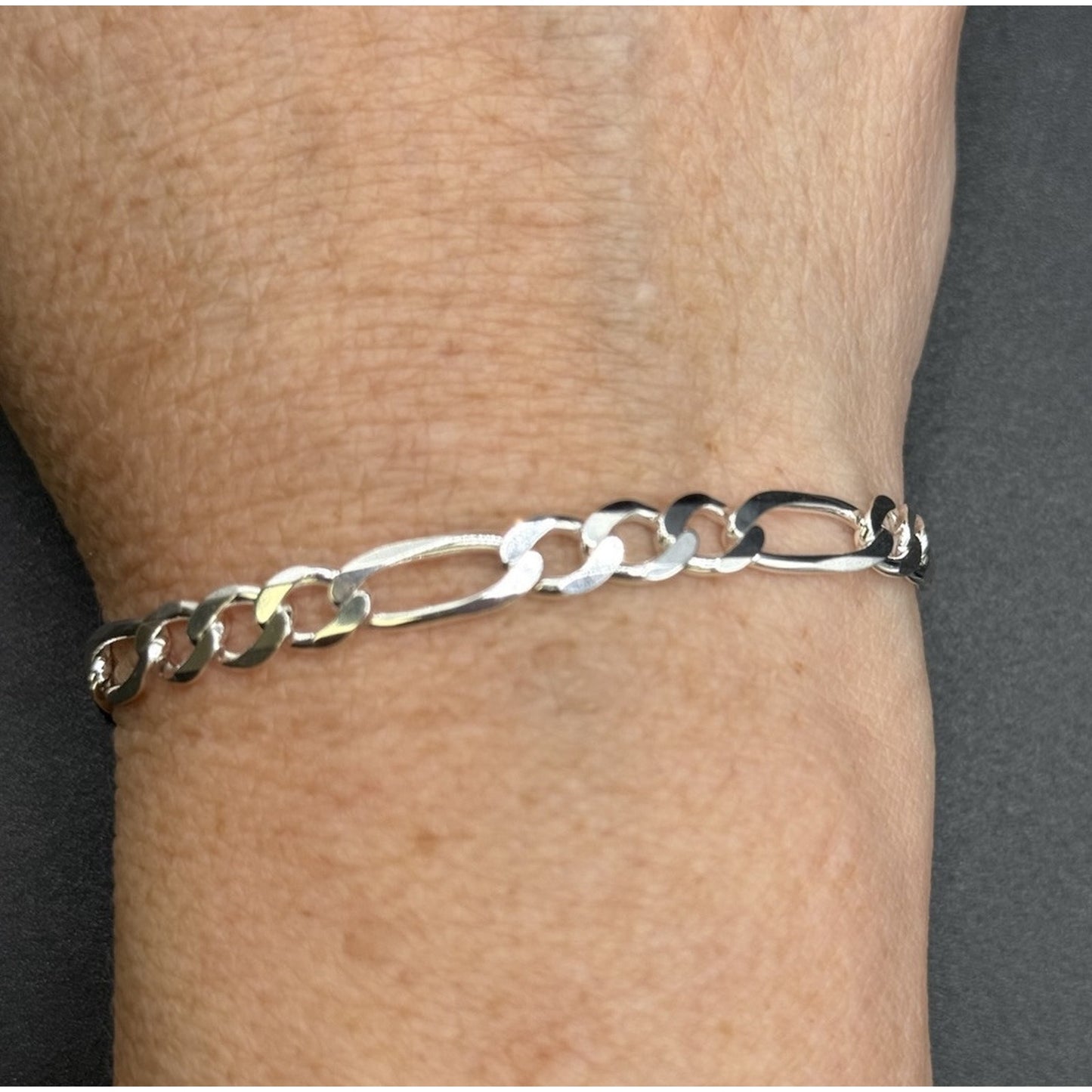 8” New Condition Sterling Silver Figaro Bracelet 6MM 8 Grams P3