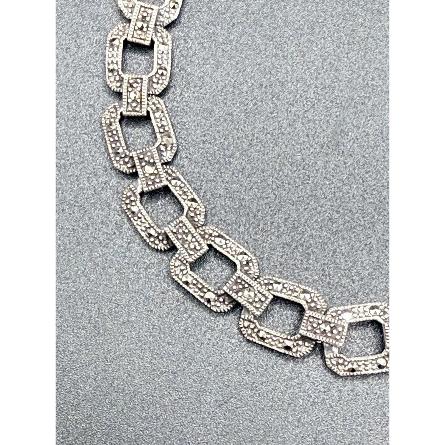 Vintage Sterling Silver Marcasite Link Bracelet 7.75” 23 Grams M8