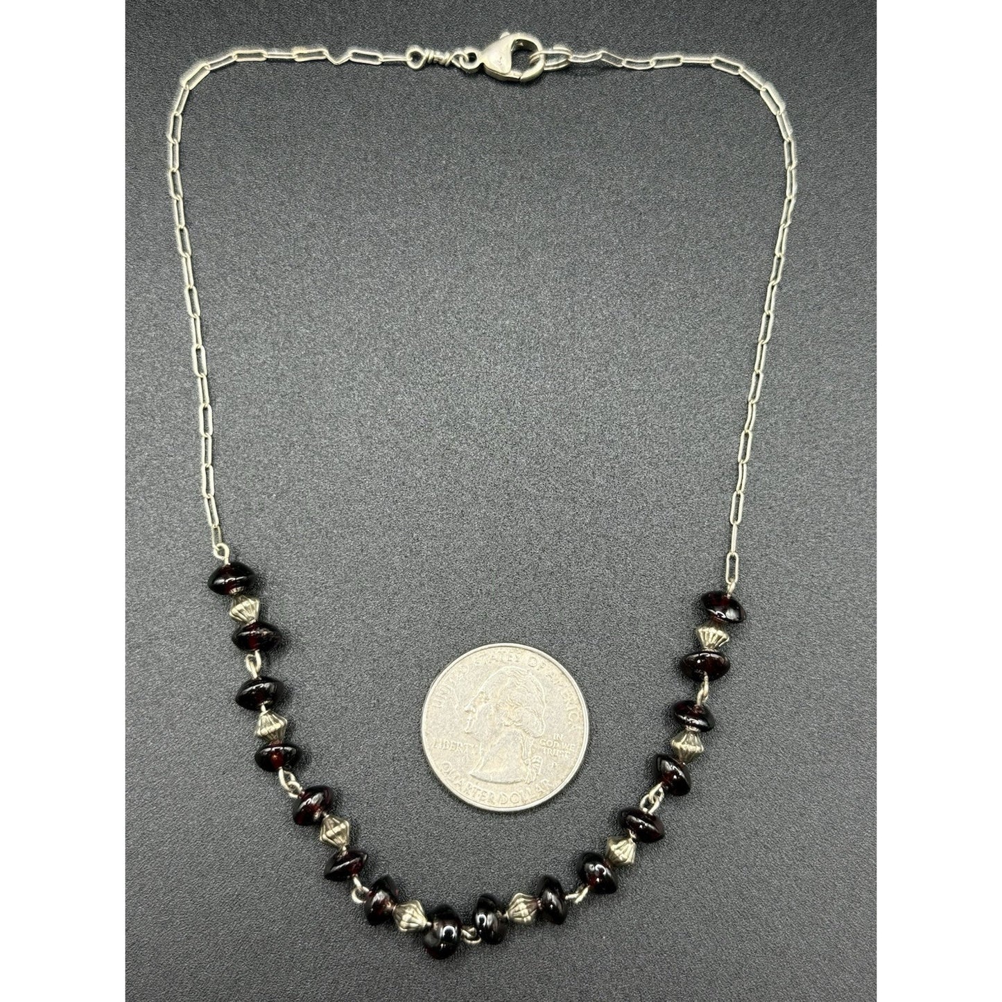 15” Sterling Silver Garnet Rondelle Necklace 925 N13