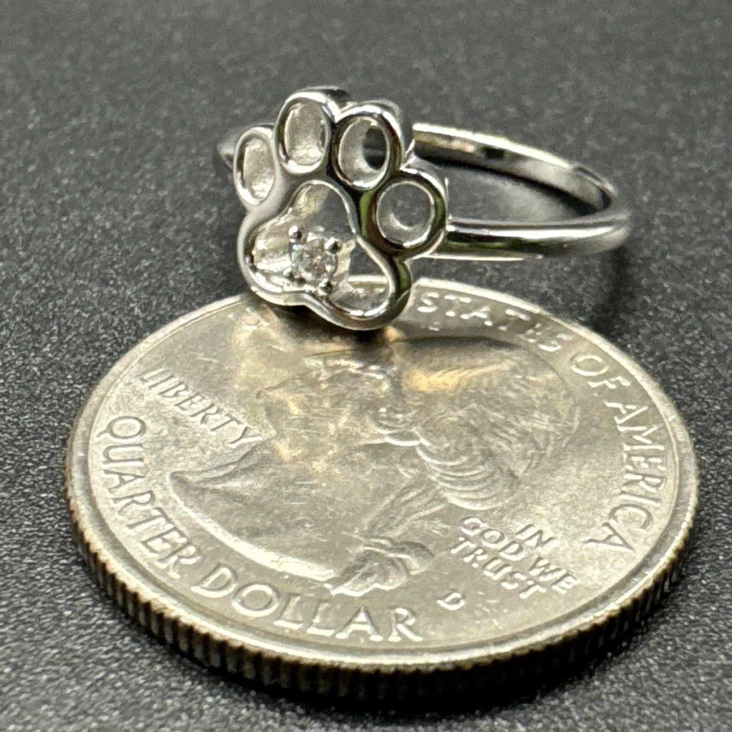 New Condition CZ Sterling Silver Paw Print Ring 925 Size 7