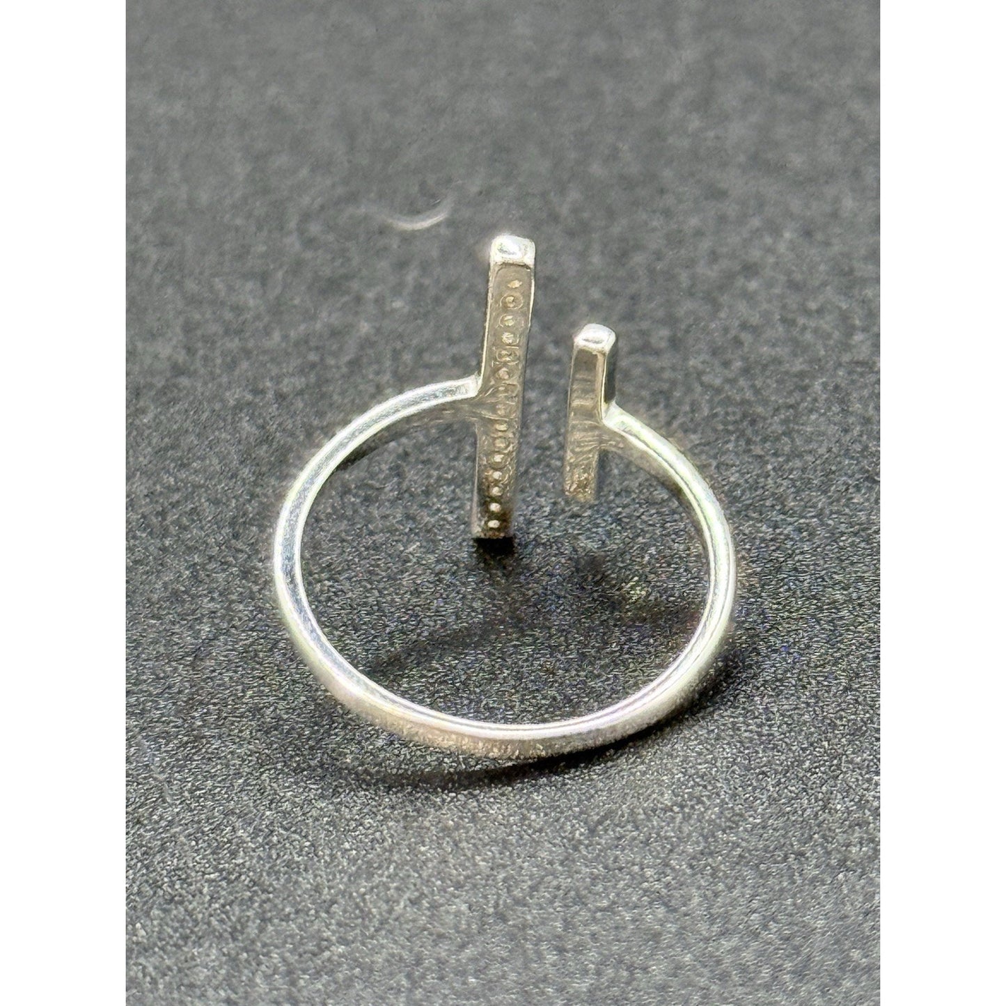 New Condition Sterling Silver Cubic Zirconia “T” Ring Size 7.00 Adjustable