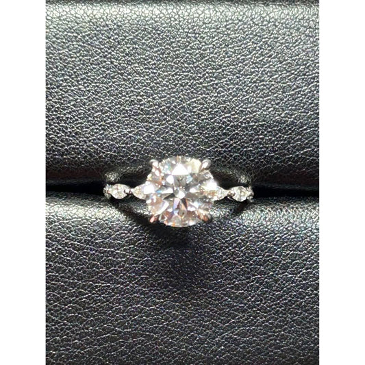 14k White Gold 3.01 Carat Lab grown Diamond Ring Secret Halo Marquise sides