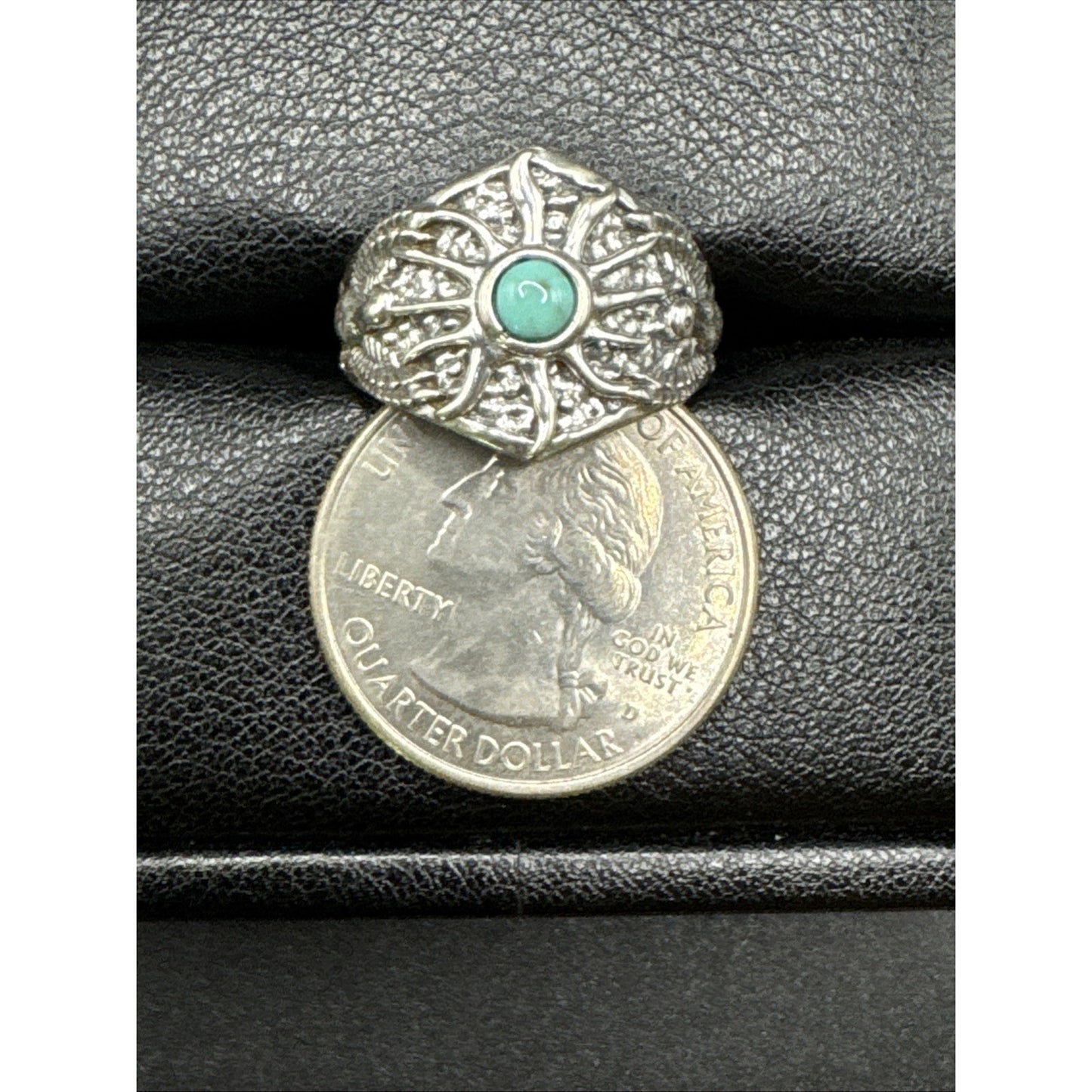 New Condition Sterling Silver Turquoise Phoenix Bird Sun Ring Size 7