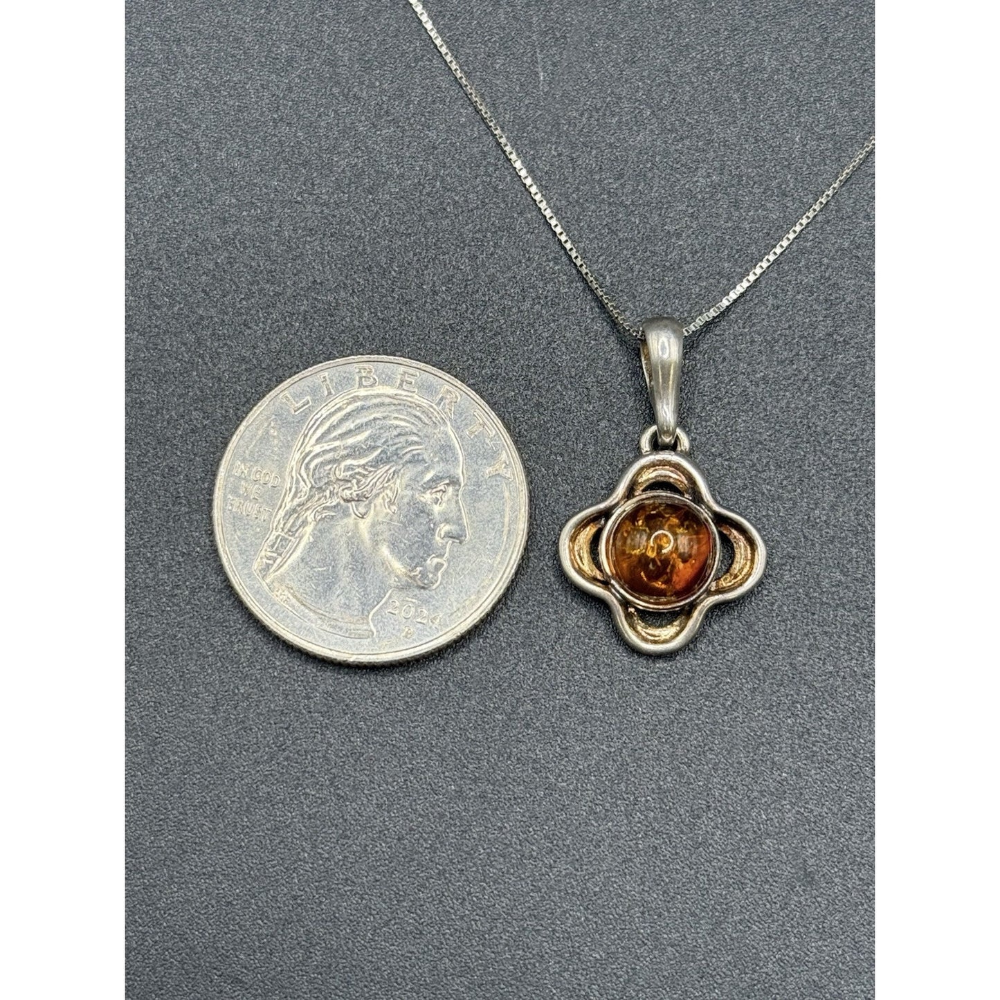18” Sterling Silver Genuine Amber Pendant Necklace 925 P3