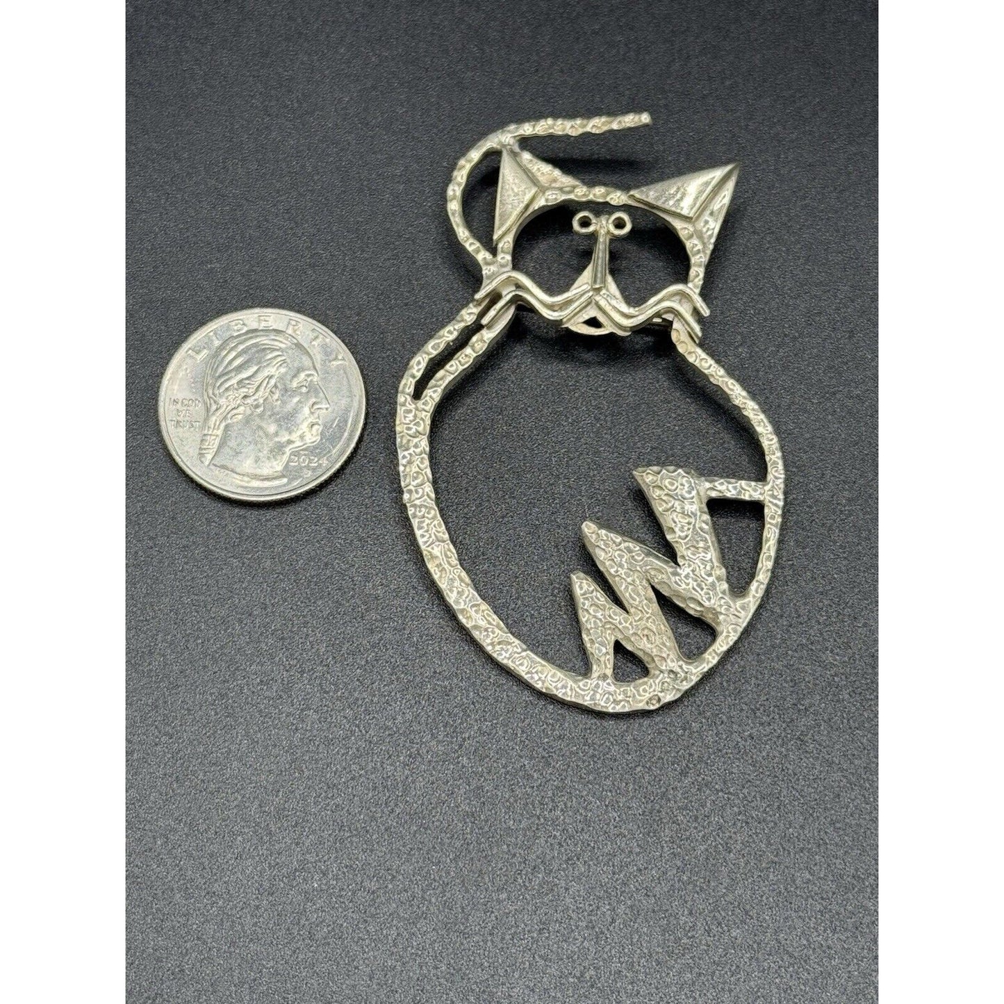 Vintage Taxco Sterling Silver Cat Brooch Pin Signed 17 Grams M27