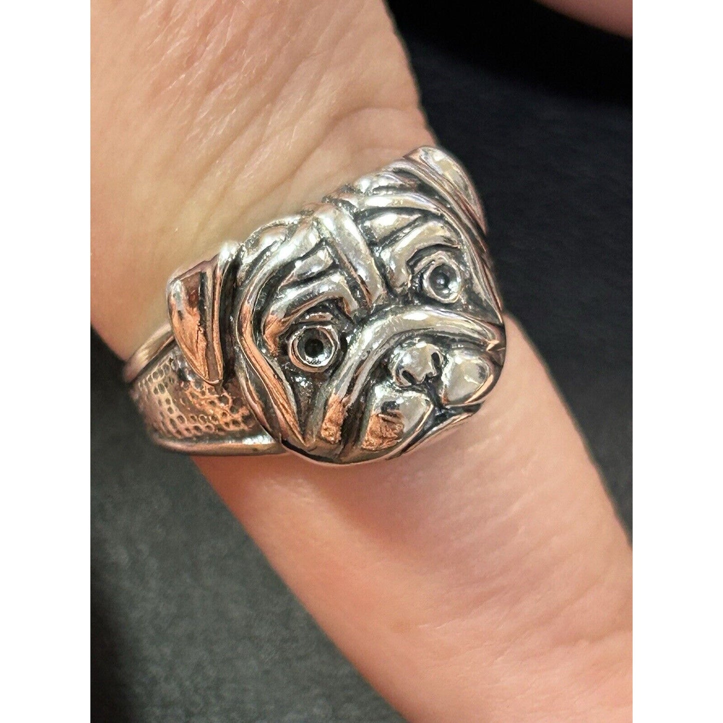New Condition Sterling Silver Bulldog Ring Size 10.00