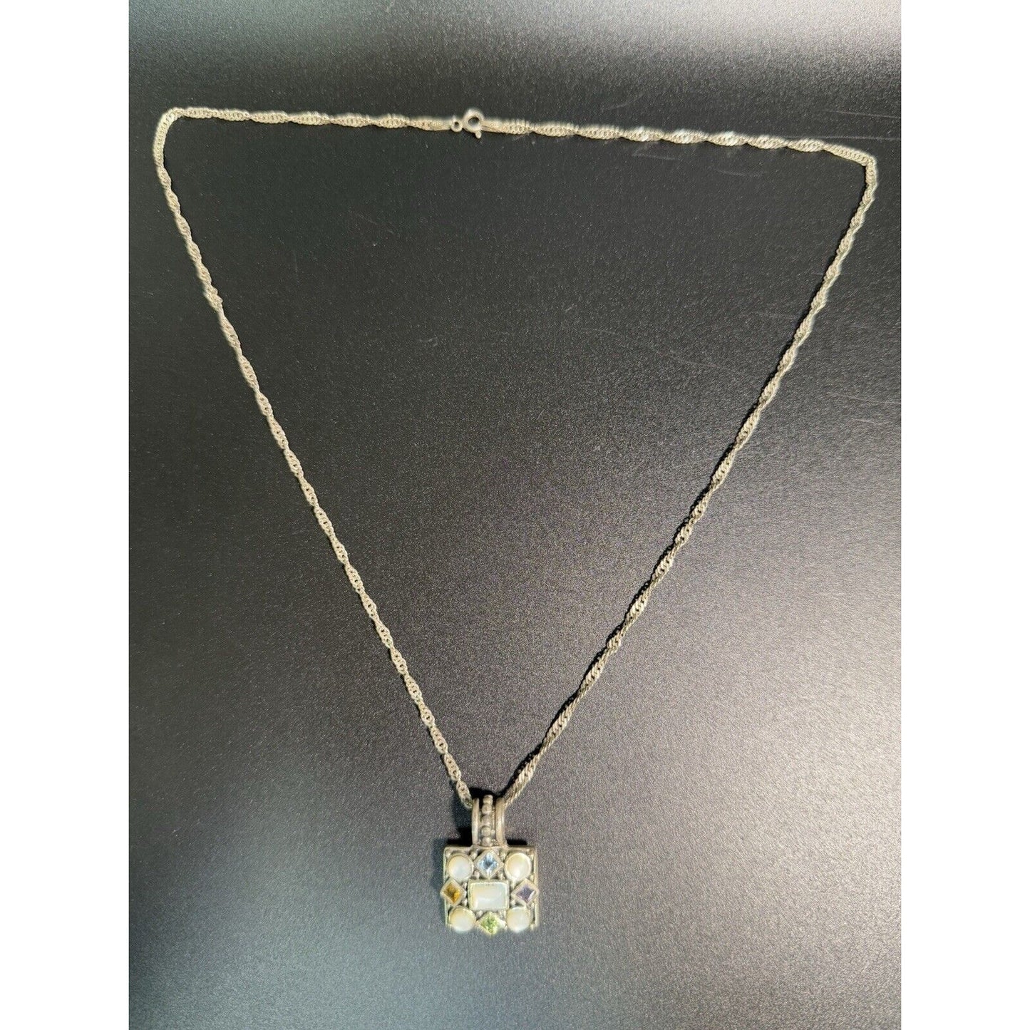 20” Sterling Silver Multi Gemstone Pendant Necklace 925 M23