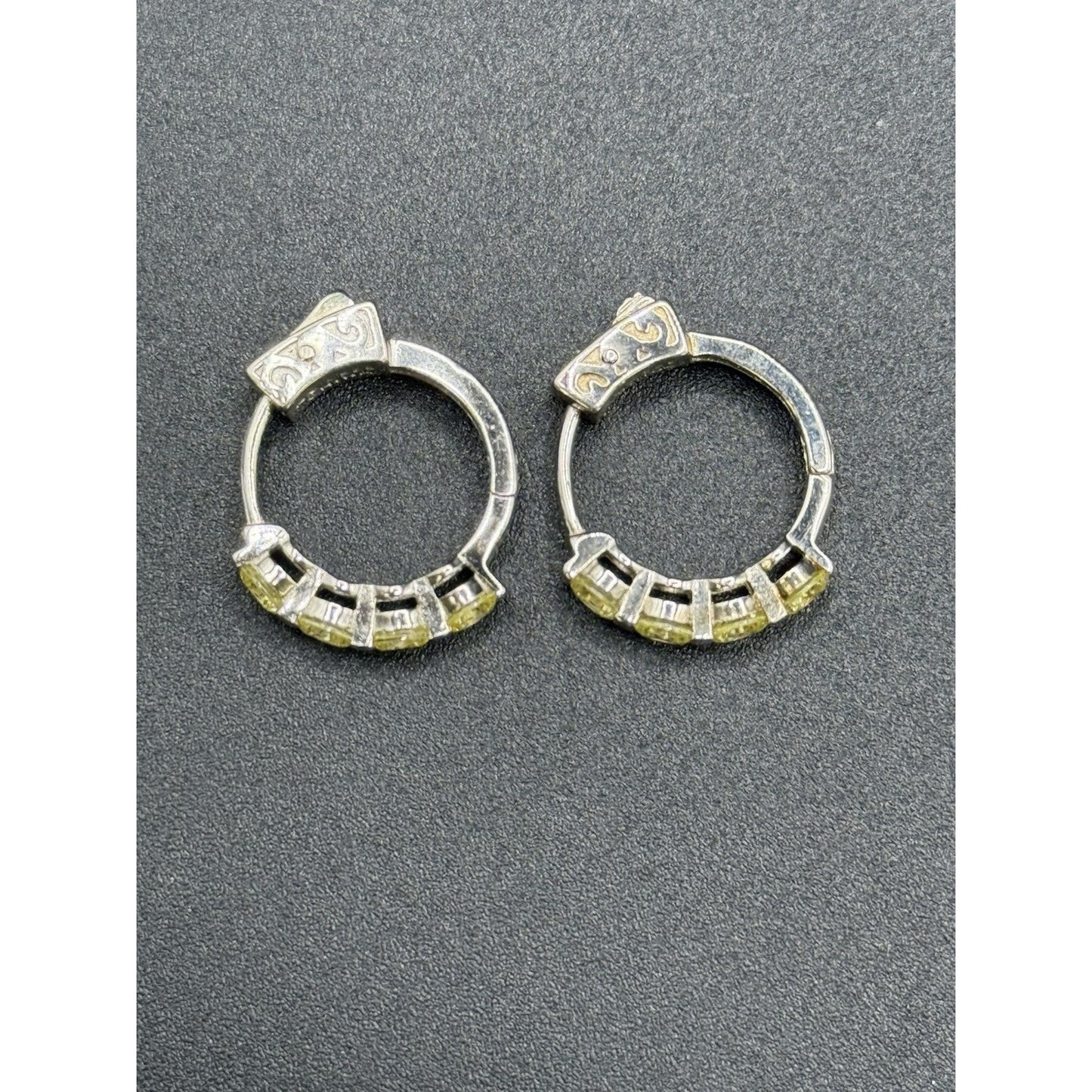 Sterling Silver Excellent Used Condition Yellow C.Z. Hoop Earrings 925