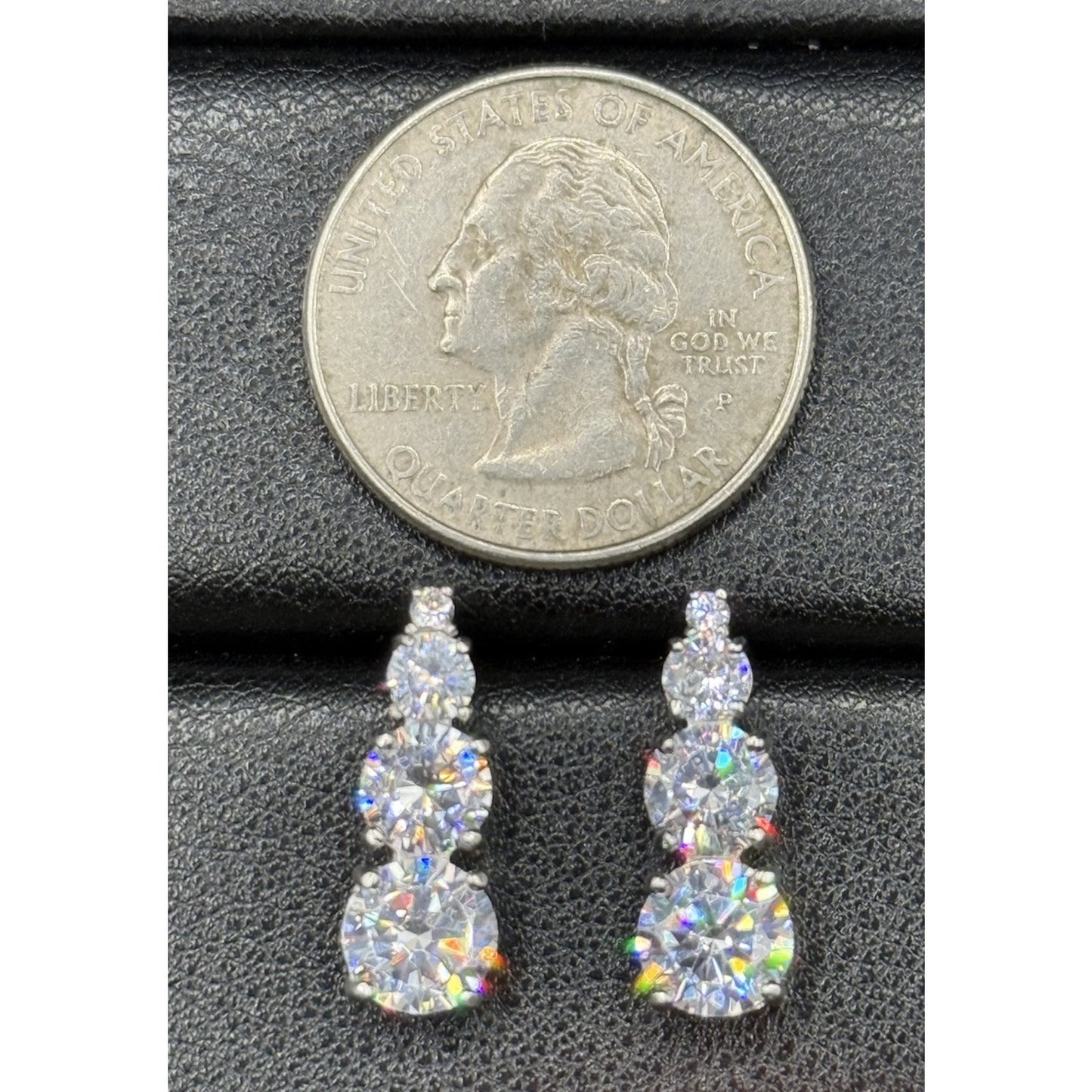 NOS Sterling Silver 3-Stone Cubic Zirconia Dangle Earrings 925 J18